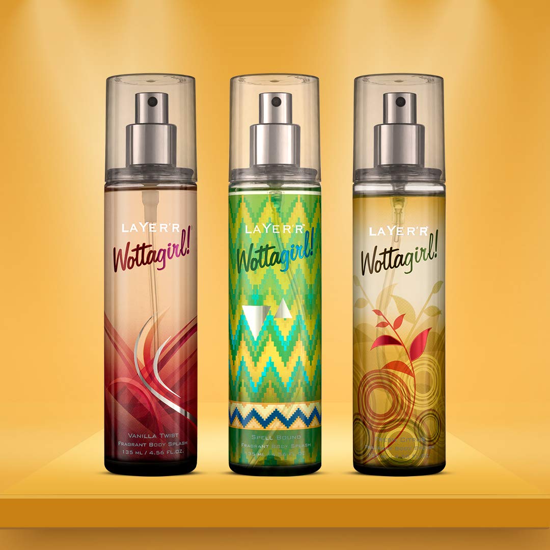 Layer'r Wottagirl Body Splash Trio Set - Fresh Citrus, Vanilla Twist & Secret Crush Fragrances | Long-Lasting Perfume Mist for Women | Perfect for Daily Use, Gym, Office & Date Night