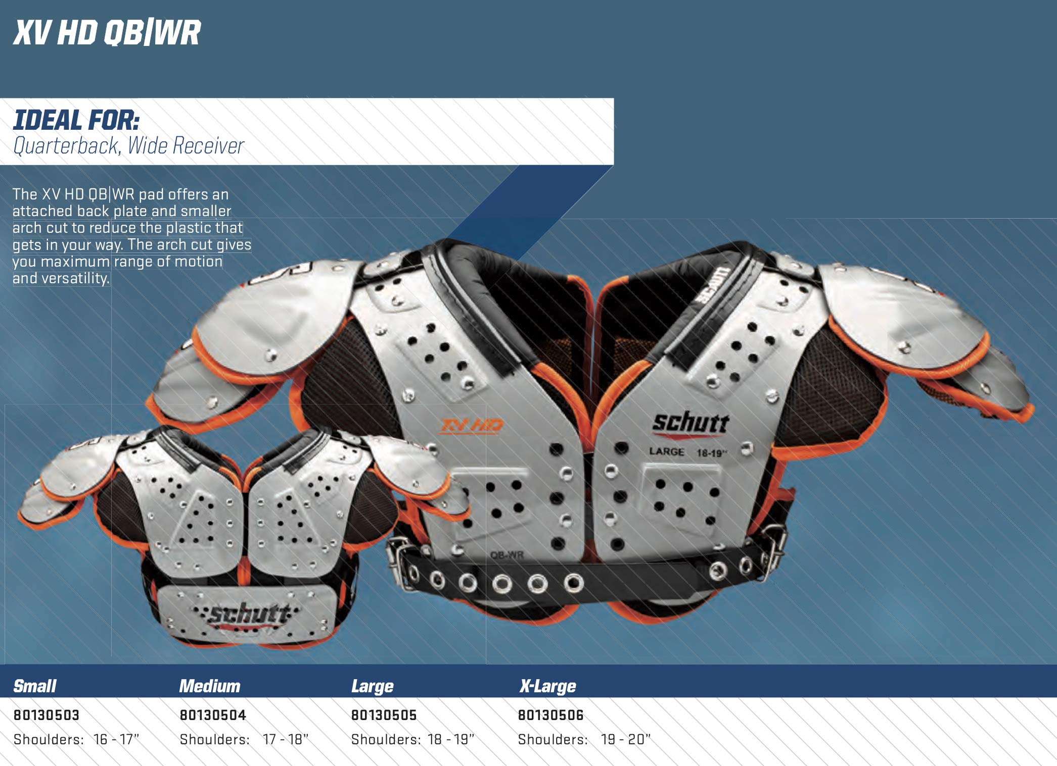 Schutt Varsity XV HD Football Shoulder Pads for Quarterbacks & Wide Receivers - Lightweight Protection for High Performance Training & Games
