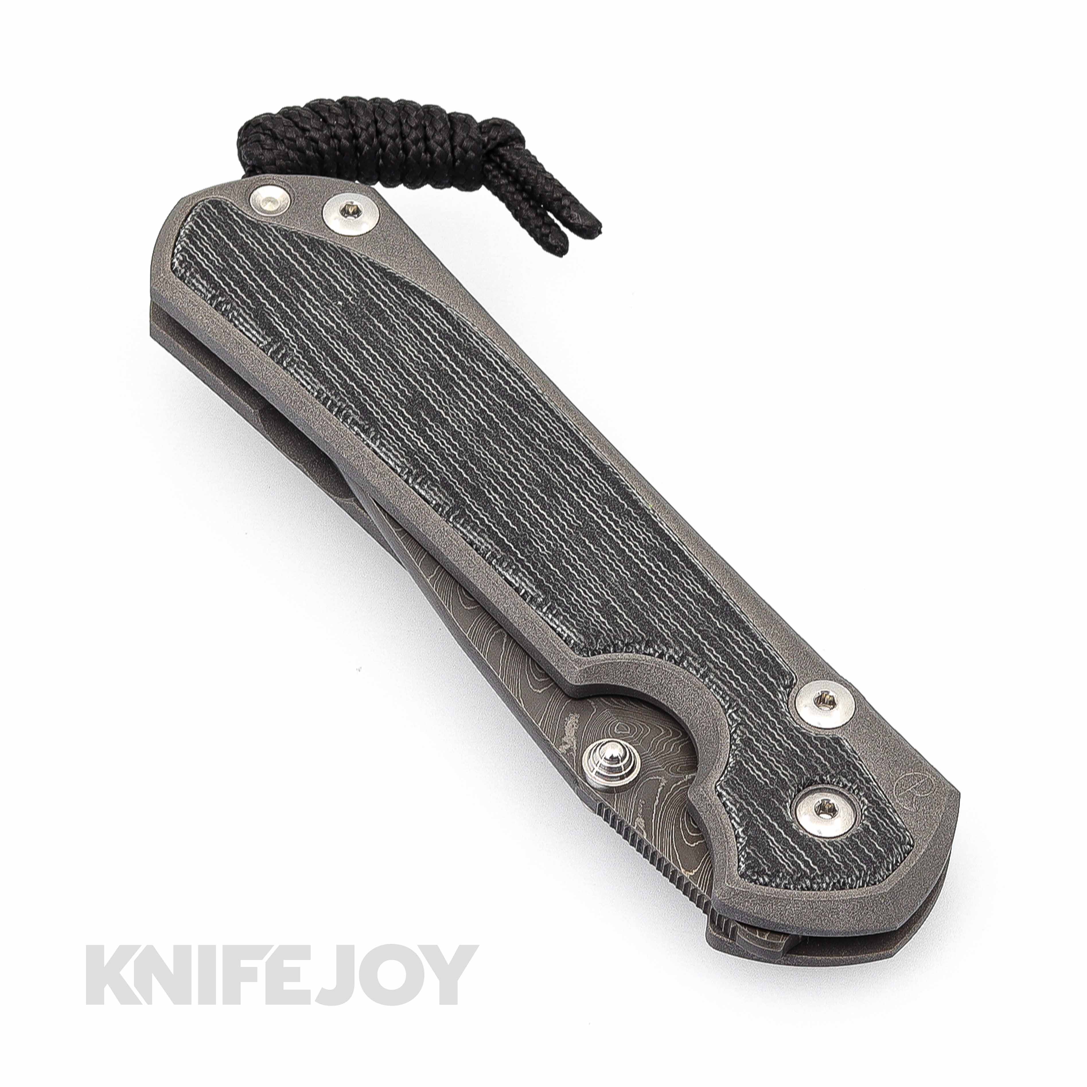 Chris Reeve Knives LEFT HAND Large Sebenza 31 Drop Point Boomerang Damascus Blade with Double Silver Lugs & Black Micarta Inlay Handles - Premium EDC Folding Knife for Outdoor, Camping, and Survival Use
