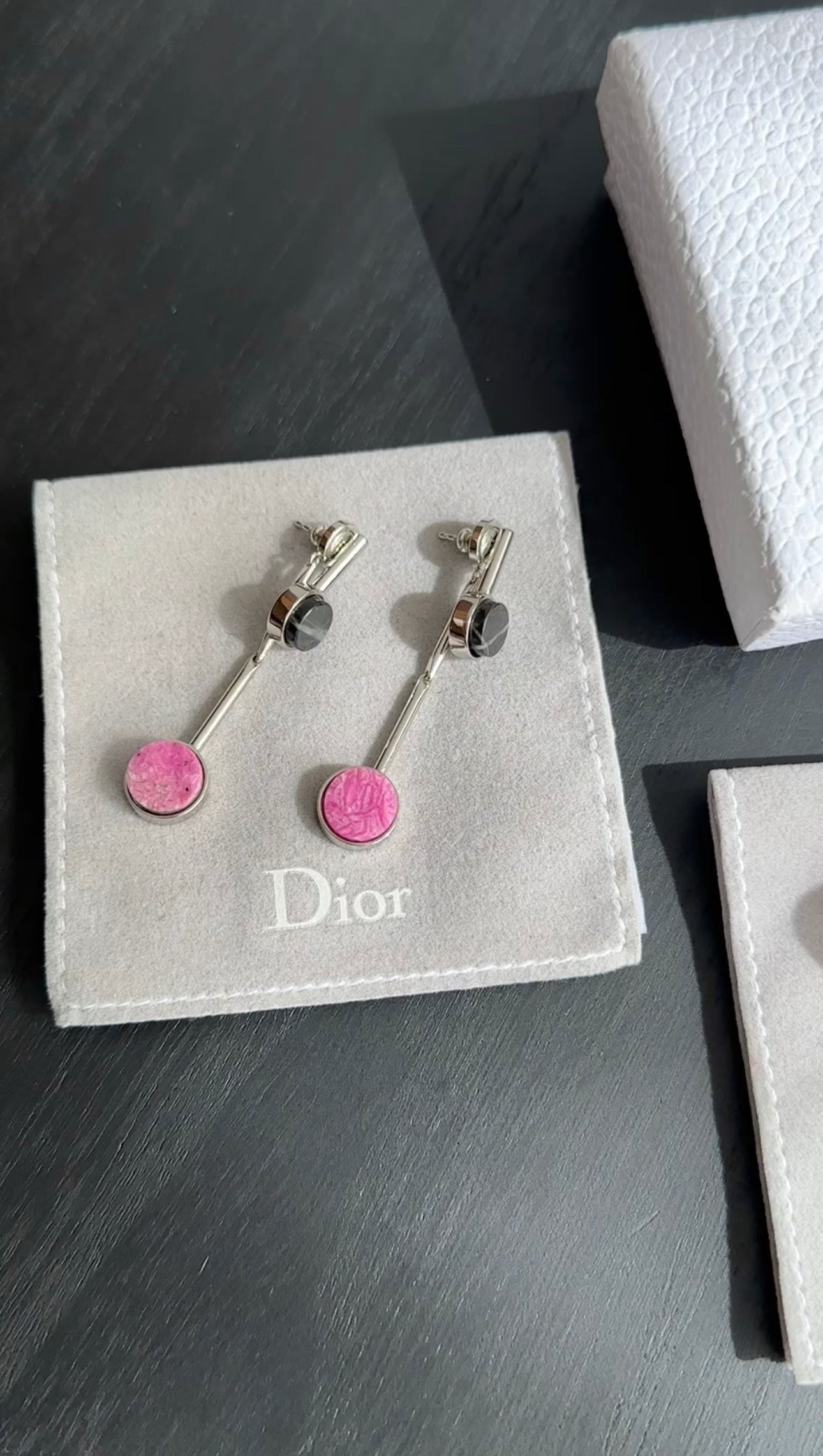 Dior Black and Pink Marble Drop Earrings for Women - Elegant Dangle Earrings for Party, Wedding & Evening Wear