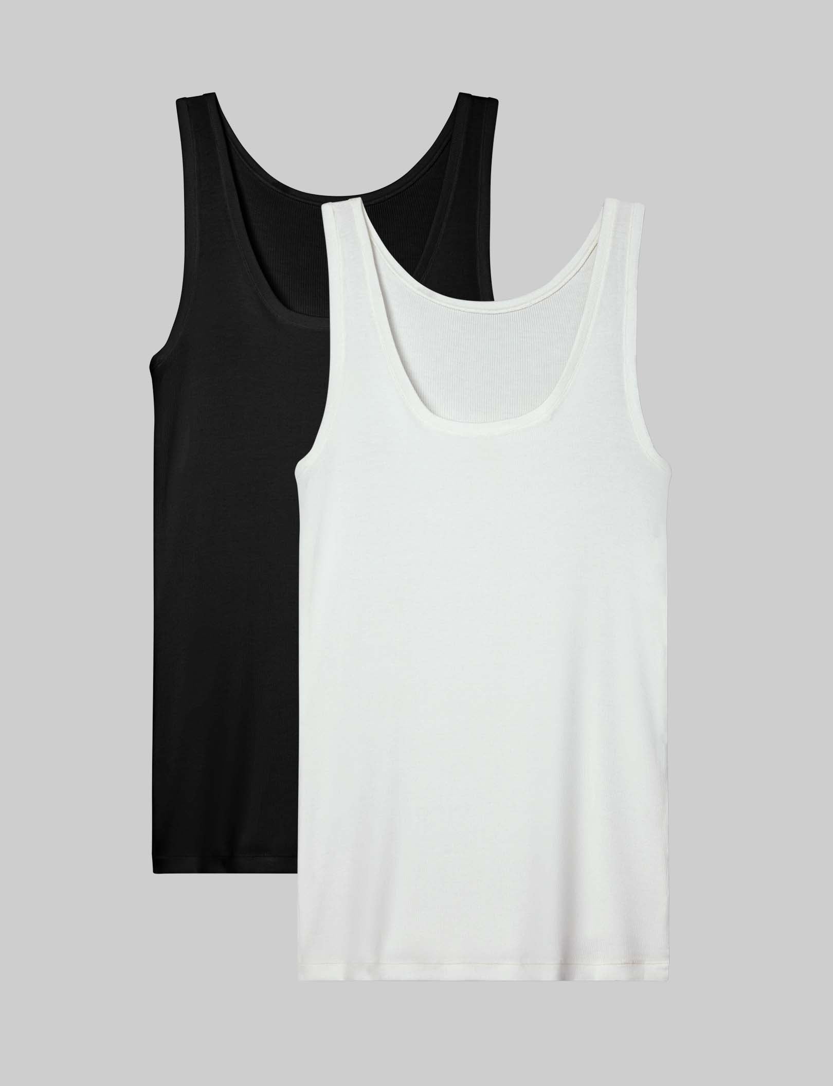 Women's Micro Rib Fitted Tank Tops (2 Pack) - Soft Stretch Slim Fit Camisoles for Layering, Yoga & Everyday Wear