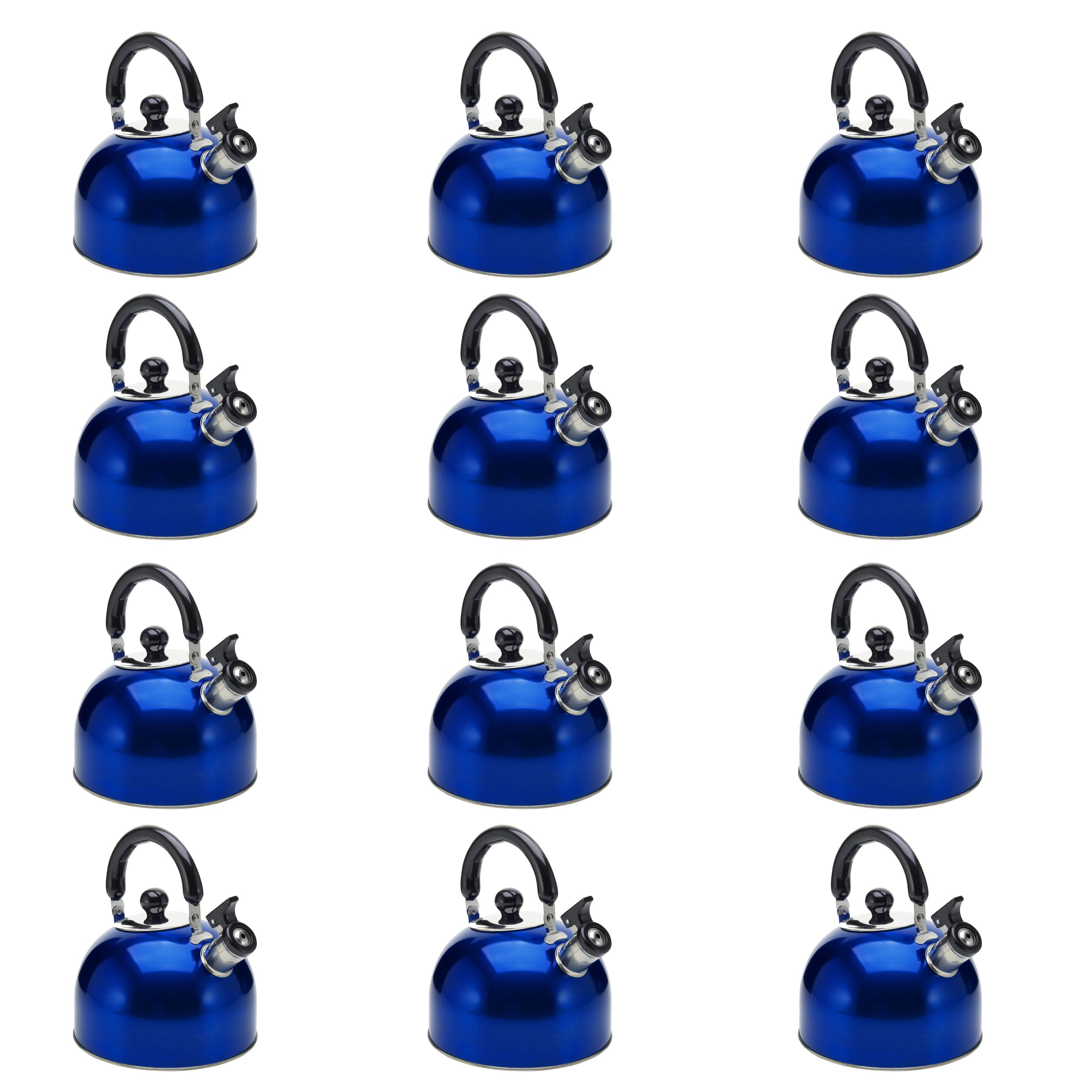 Stovetop Whistling Tea Kettle 3 Liter (3-Quart) Stainless Steel Classic Teapot - Induction Compatible, Durable & Fast Boiling - Blue (Pack of 12) - Perfect for Home, Office & Camping Use