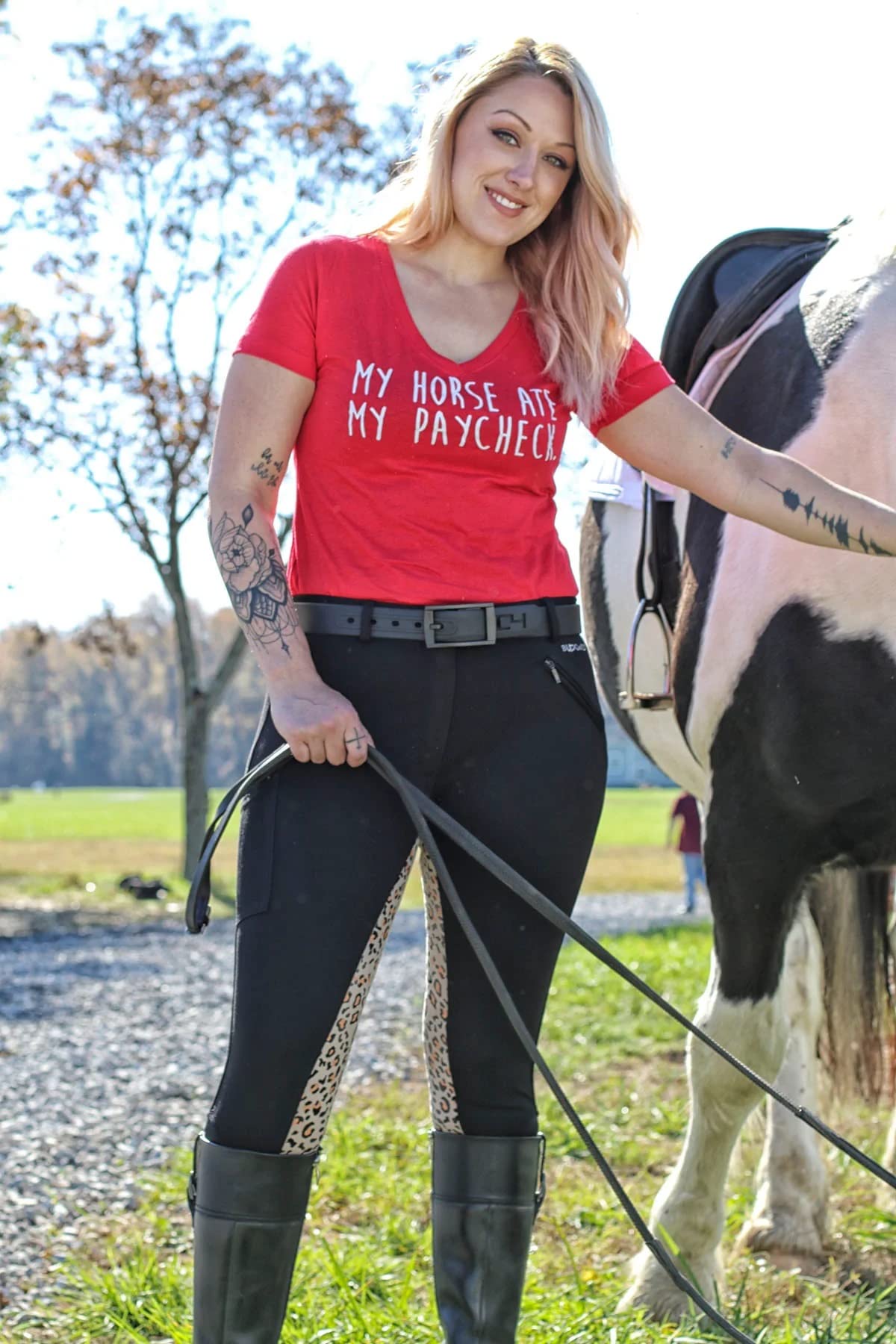 Women's Equestrian Riding Breeches - Signature Mid-Waist Horse Riding Pants with Side Phone Pocket - Breathable Black & Leopard Print Tights for Equestrian Sports, Training & Outdoor Activities (Size S, Regular)