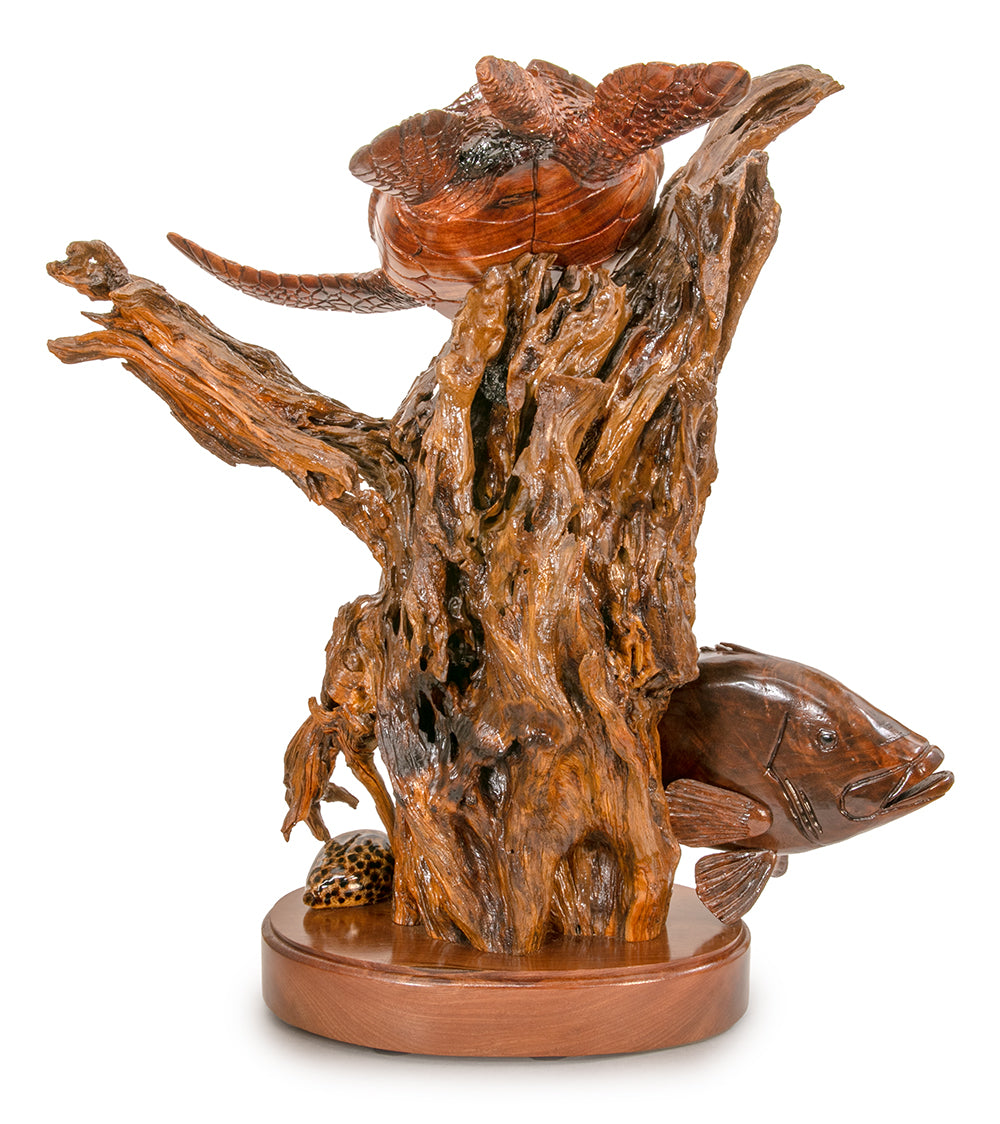 Handcrafted Koa Wood Sculpture - Coastal Companions by Craig Nichols | Hawaiian Art, Beach Home Decor, Perfect Gift for Ocean Lovers