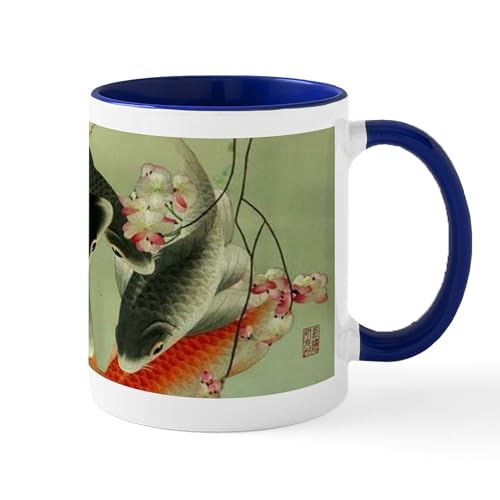 White/Navy Inside - Zen Japanese Koi Fish Mugs