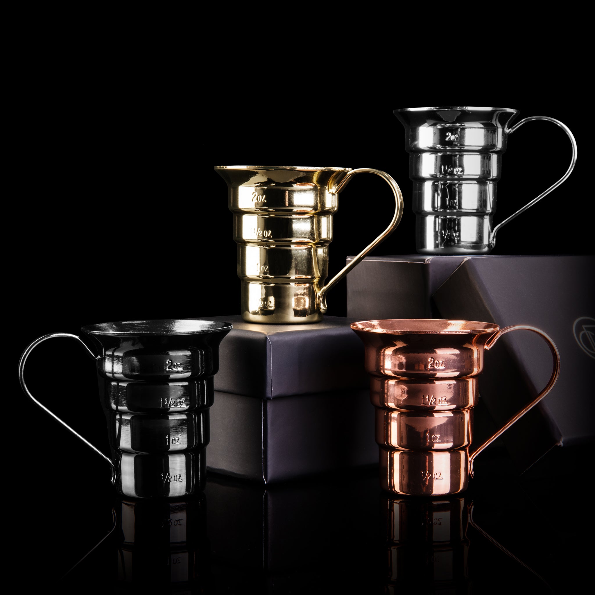 Premium Stepped Jigger in Gunmetal Black - 2oz Measuring Cup for Cocktails, Bartending, and Home Bar Use