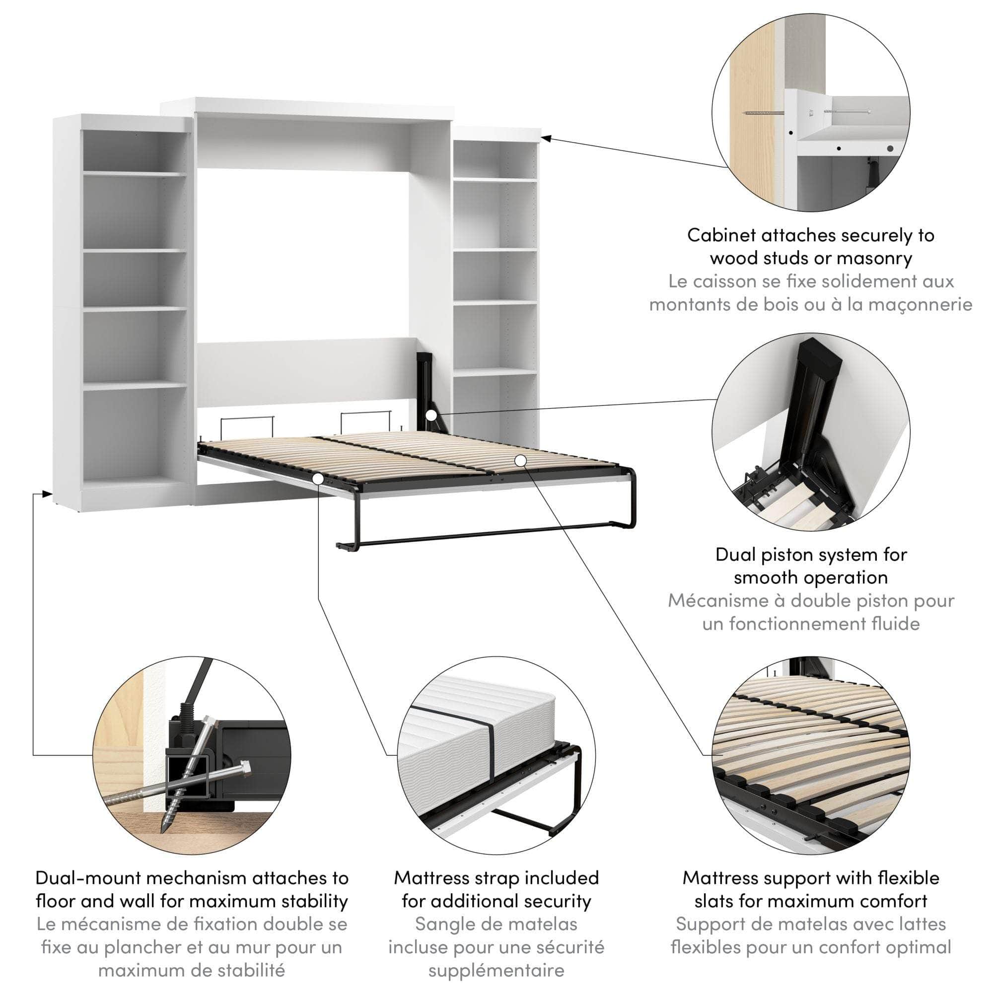 Pur Queen Murphy Wall Bed with 2 Storage Units (115W) - 7 Color Options | Space-Saving Foldable Bed for Small Apartments, Guest Rooms & Home Offices