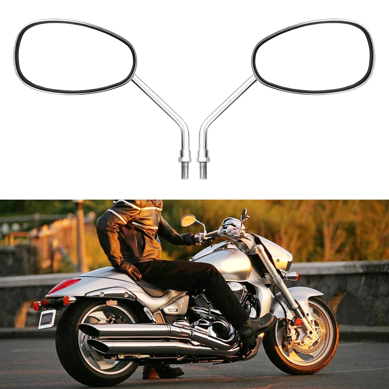 Universal 8-10mm Chrome Motorcycle Mirrors - Rear View Side Mirrors for Most Bikes | Handlebar & Bar End Installation