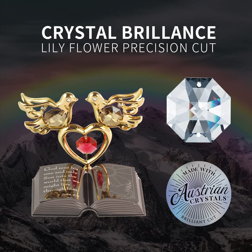 Crystocraft Mini Bible with Austrian Crystals - Elegant Dove & Heart Figurine Decor for Home, Office, Gift for Mother's Day, Birthday, Christmas, Baptism | Perfect for Christian Home Decor, Wedding Favors & Spiritual Gifts