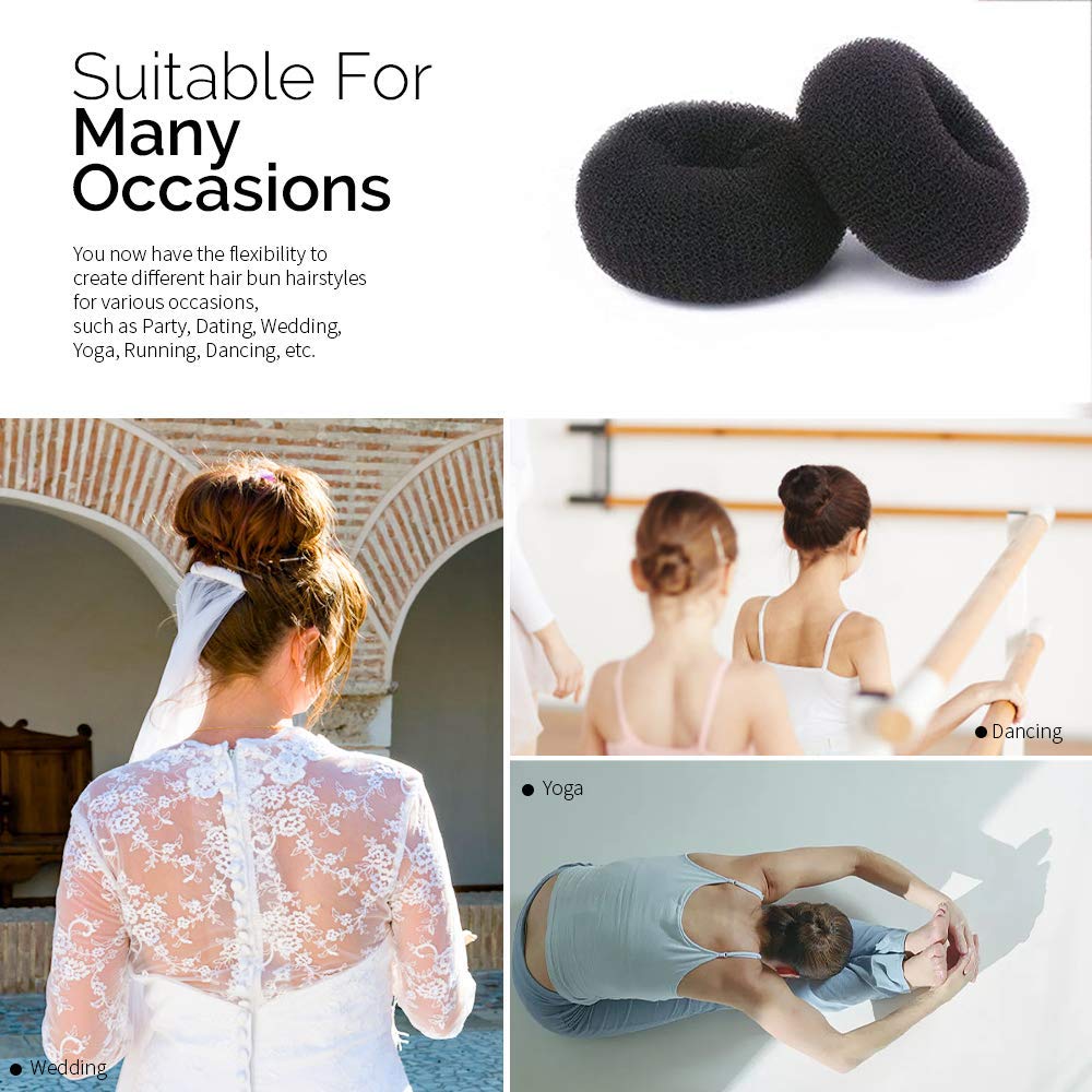 2PCS Ring Style Hair Bun Maker - 3 Inch Black Chignon Doughnut Shaper for Short & Thin Hair - Perfect for Updos, Weddings & Everyday Styling