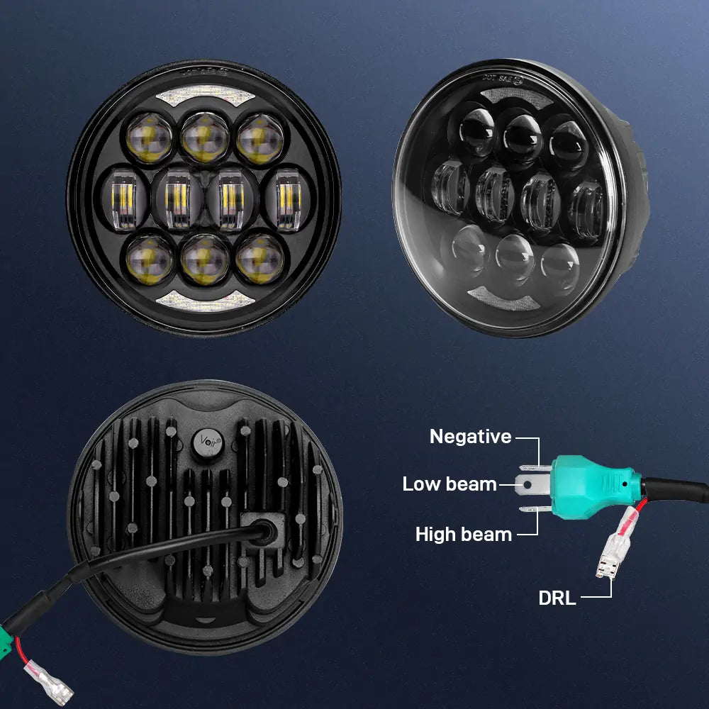 80W 5.75 Inch Round LED Headlight for Harley Motorcycle - High Brightness Waterproof Headlamp for Night Riding & Off-Road Adventures