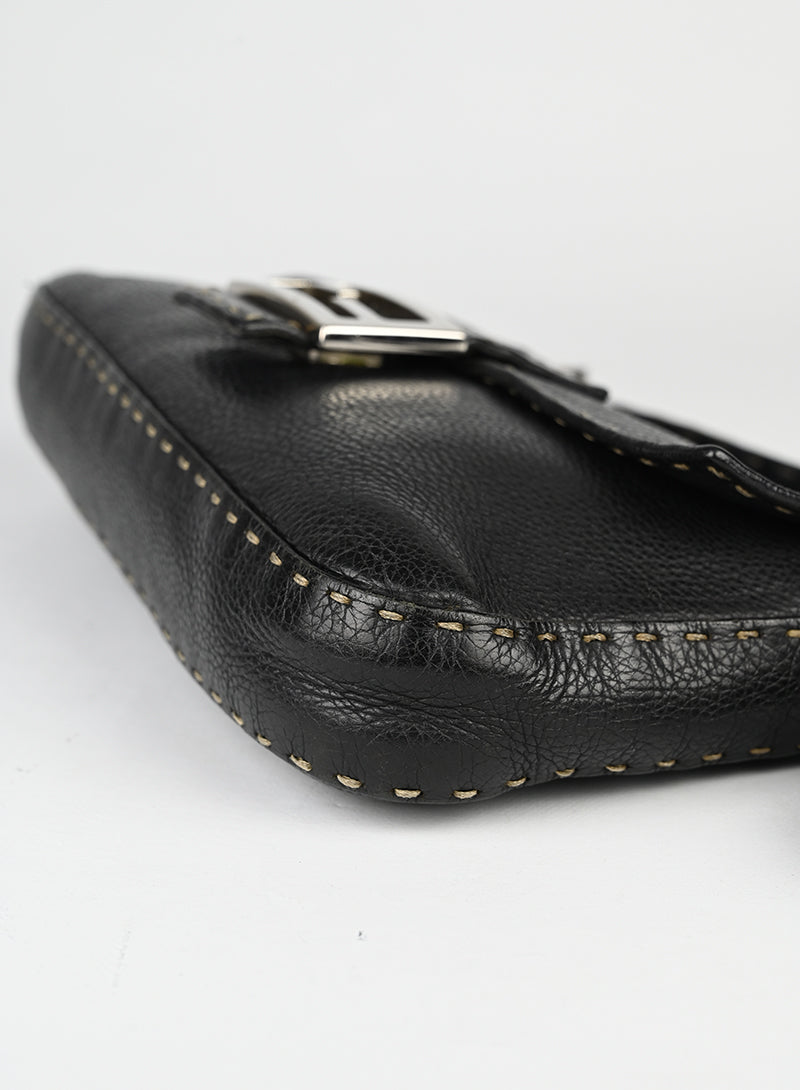 Fendi Selleria Black Baguette Bag - Luxury Leather Handbag for Women, Perfect for Parties, Work & Everyday Use