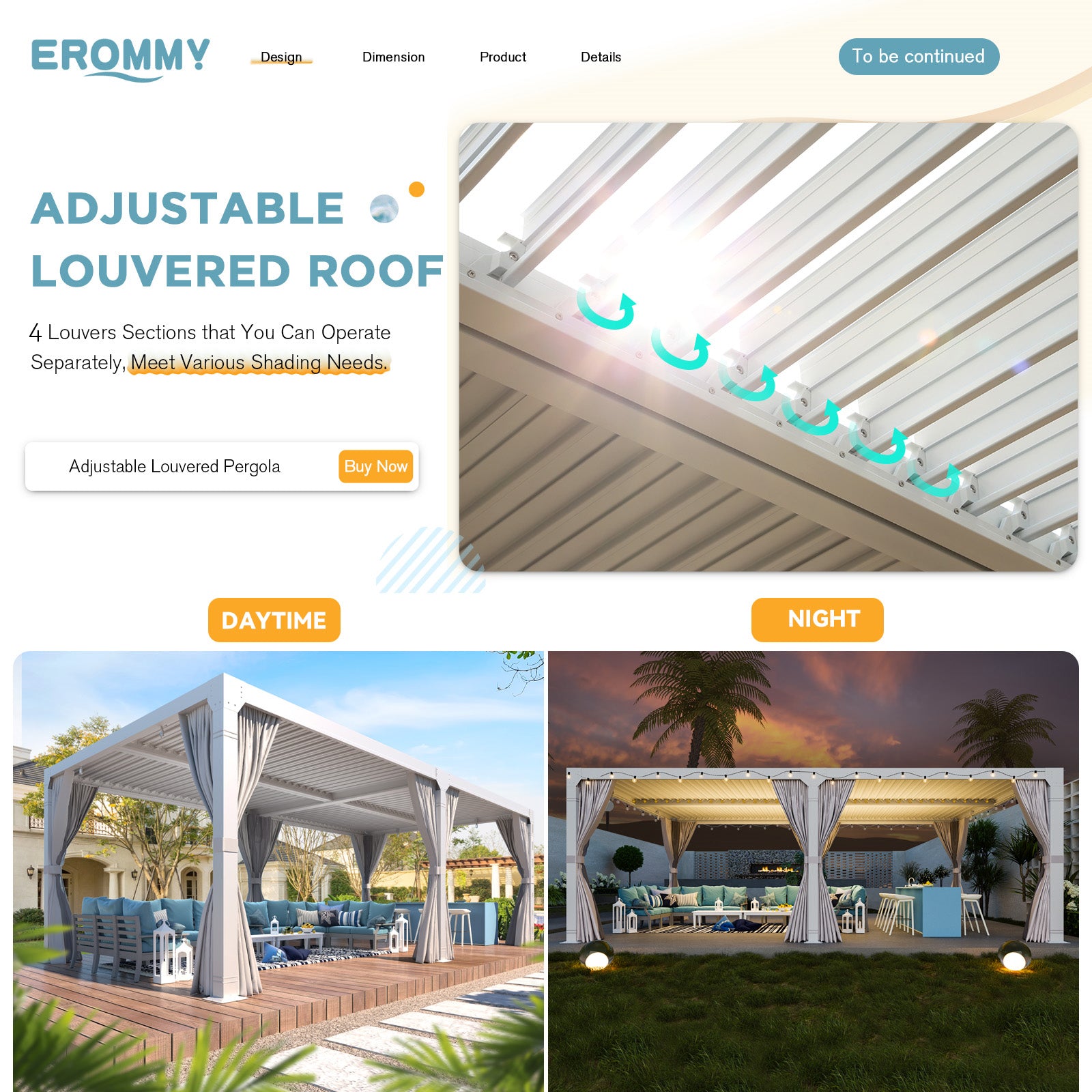 12x24 EROMMY Adjustable Louvered Roof Pergola - White Outdoor Patio Cover for Backyard, Deck & Garden Relaxation