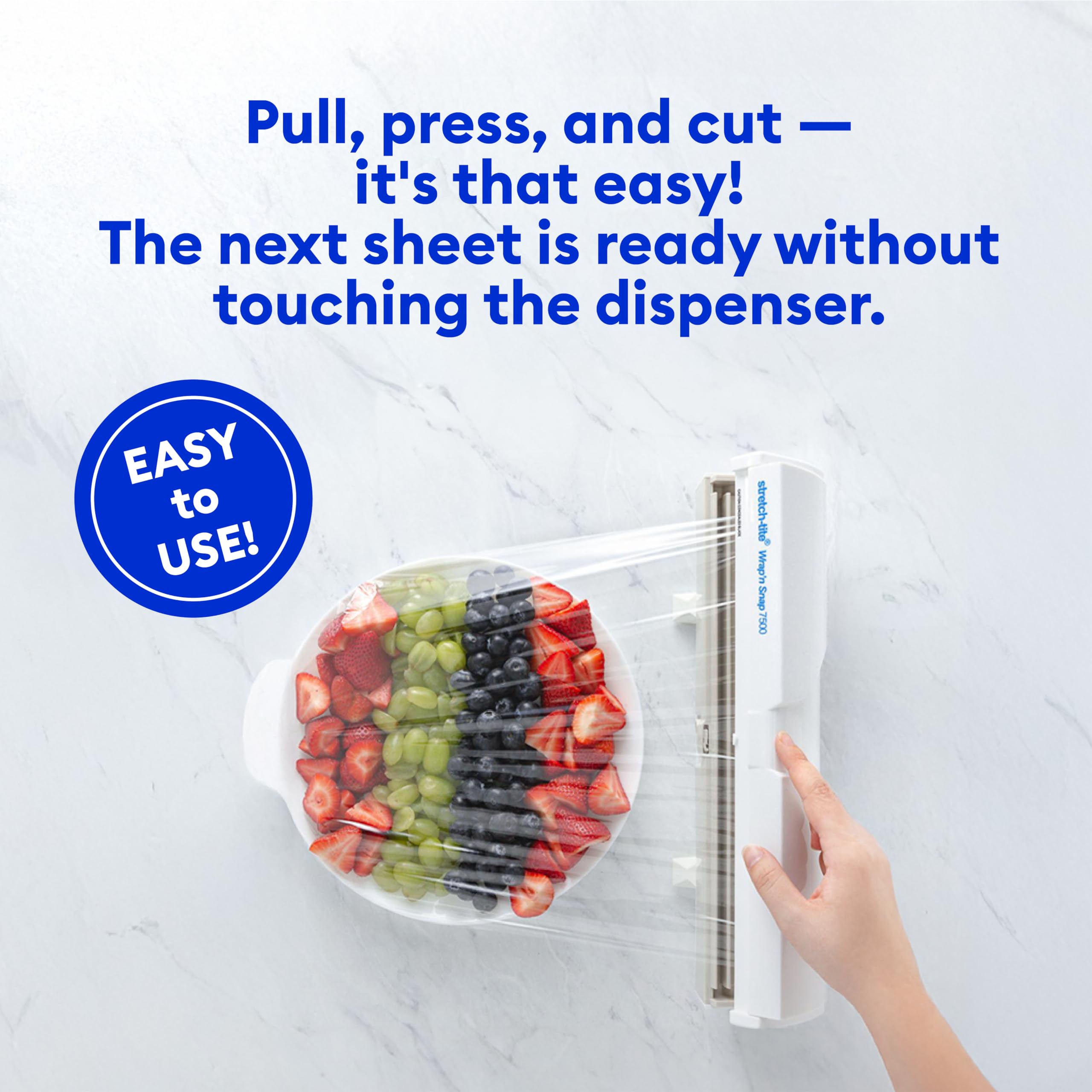 Wrap'n Snap 7500 Plastic Wrap Dispenser with Easy Refill & Built-in Cutter - Perfect for Kitchen Food Storage, Gift Wrapping & Leftover Protection