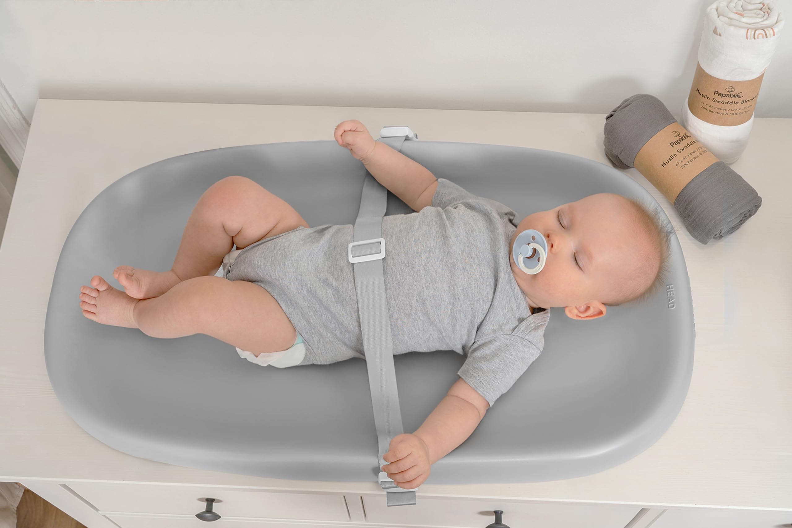 Papablic Wipeable Baby Changing Pad with Removable Safety Strap - Waterproof, Non-Slip & Easy to Clean - Perfect for Nursery Dresser, Bed & Travel Use