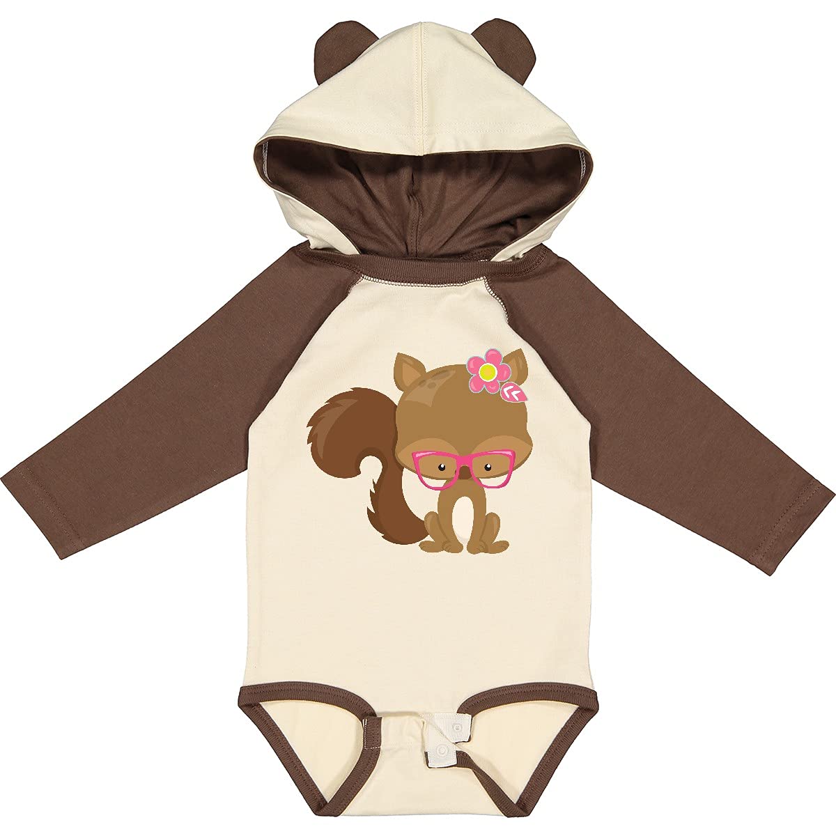 Inktastic Hipster Squirrel Graphic Print Long Sleeve Baby Bodysuit - Cute Squirrel with Glasses & Flowers Design - Perfect for Playdates, Photo Shoots & Casual Outings
