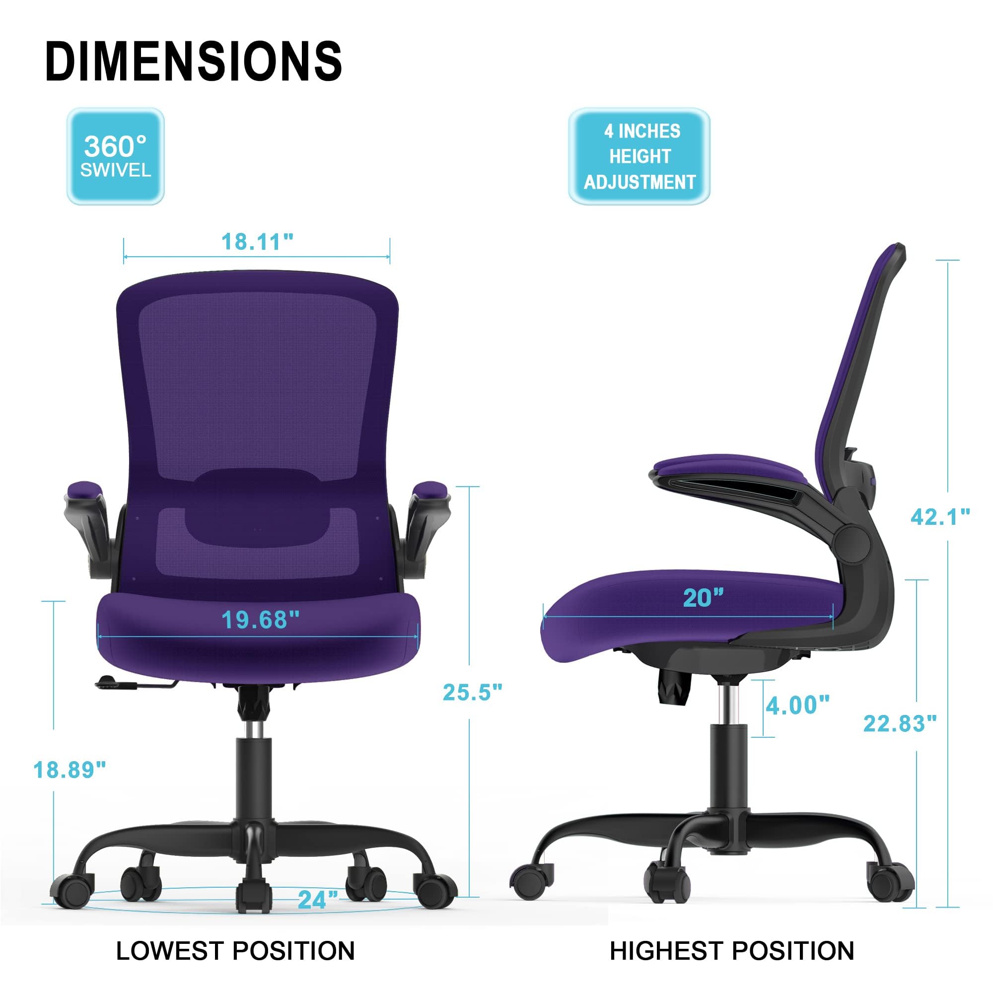 Ergonomic Office Chair with Adjustable Lumbar Support & Flip-Up Armrests - High Back Mesh Computer Desk Chair, BIFMA Certified Executive Task Chair for Home Office | Perfect for Long Work Hours & Remote Workspaces