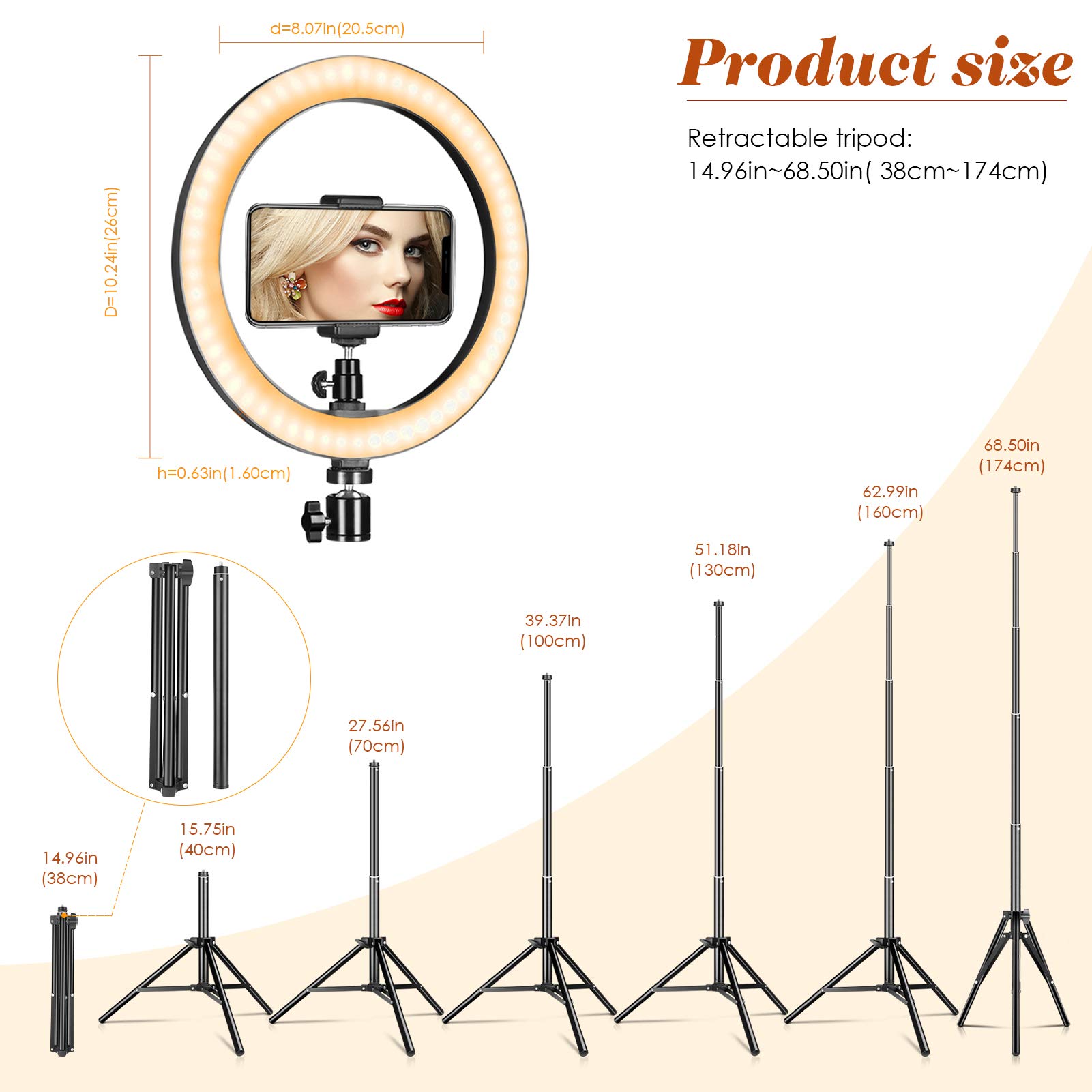 10 Inch LED Ring Light with Extendable Tripod Stand - Adjustable Brightness (3 Modes & 10 Levels) - Perfect for Selfies, Photography, YouTube Videos, Makeup & Vlogging - Includes Bluetooth Remote for Easy Shooting - Ideal for Home Studio, TikTok Content Creation & Live Streaming