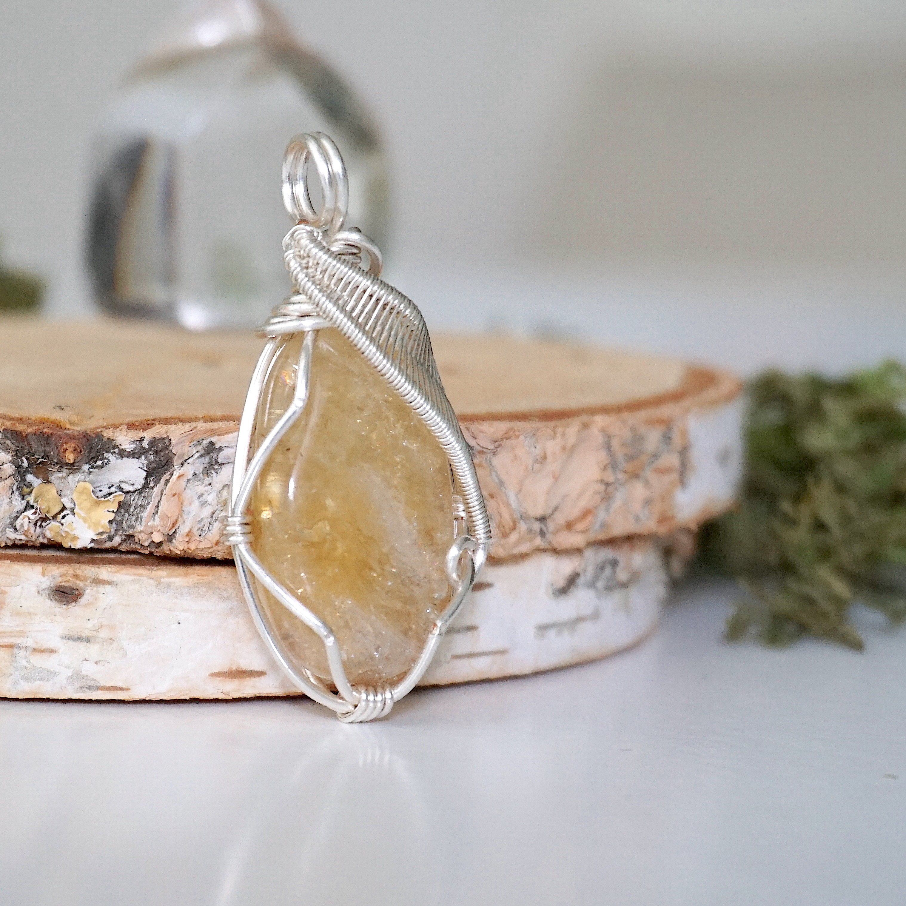 Raw Citrine Pendant Necklace - Bright Silver Plated Gemstone Jewelry for Women | Spiritual Healing, Meditation & Everyday Wear