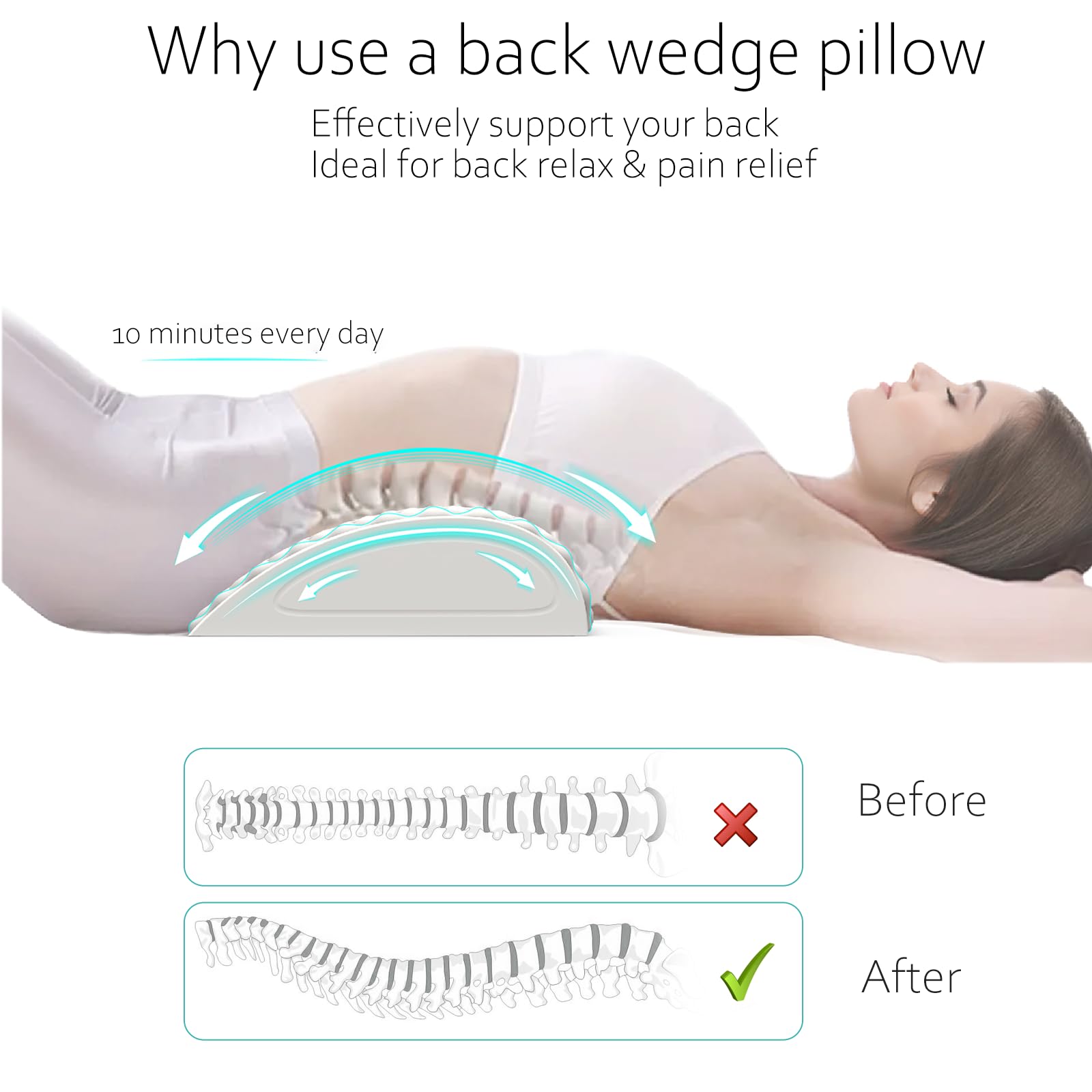 **Ergonomic Wedge Pillow for Back, Neck & Leg Pain Relief – Lumbar Support Pillow with Massage & Stretcher for Sciatica, Lower Back, Shoulder & Hip – Perfect for Sleeping, Post-Surgery Recovery & Physical Therapy**