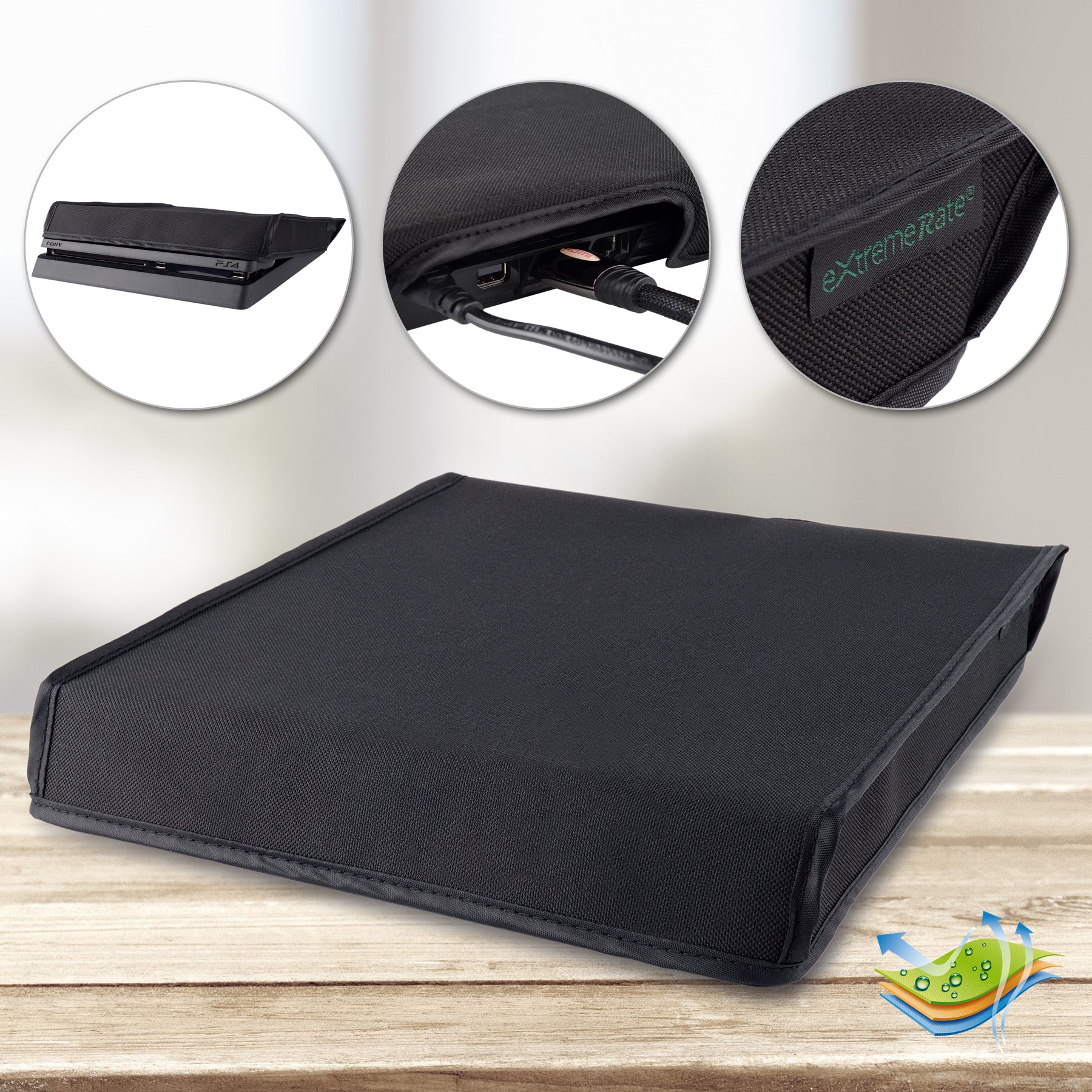 eXtremeRate Black Horizontal Dust Cover for PS4 Slim Console - Protect Your Gaming Setup from Dust & Debris