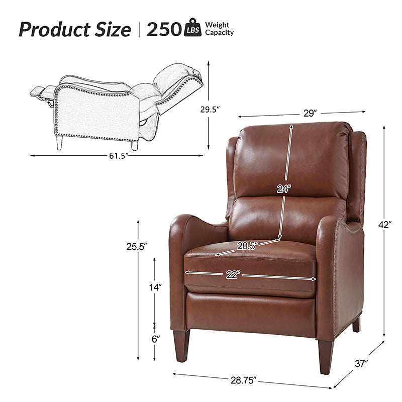 Deliat Genuine Leather Recliner Chair - Premium Comfort for Living Room, Home Theater & Office - Adjustable Footrest & Lumbar Support - Brown PU Leather Sofa for Relaxation & Entertainment