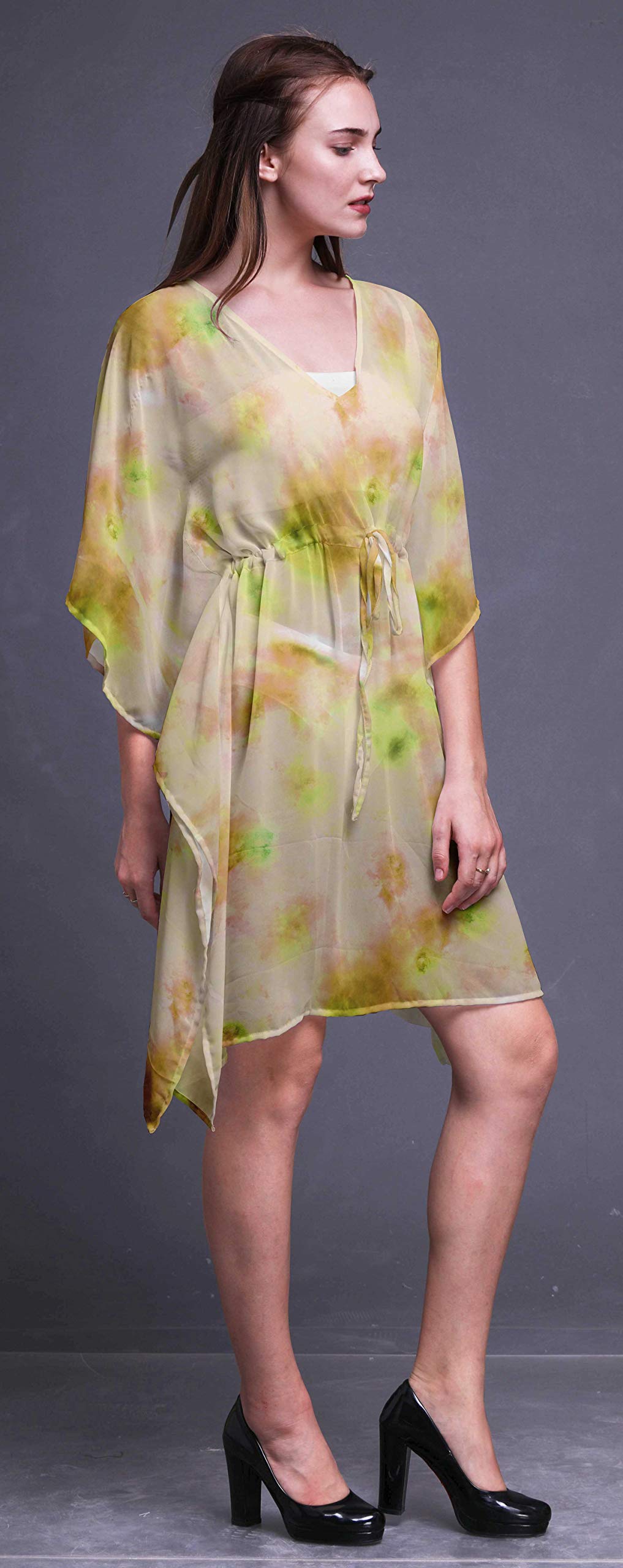 Bimba Women's Short Caftan Midi Dress - Beach Cover Up, Swimwear Wrap, Boho Kaftan for Poolside, Vacation & Summer Outfits