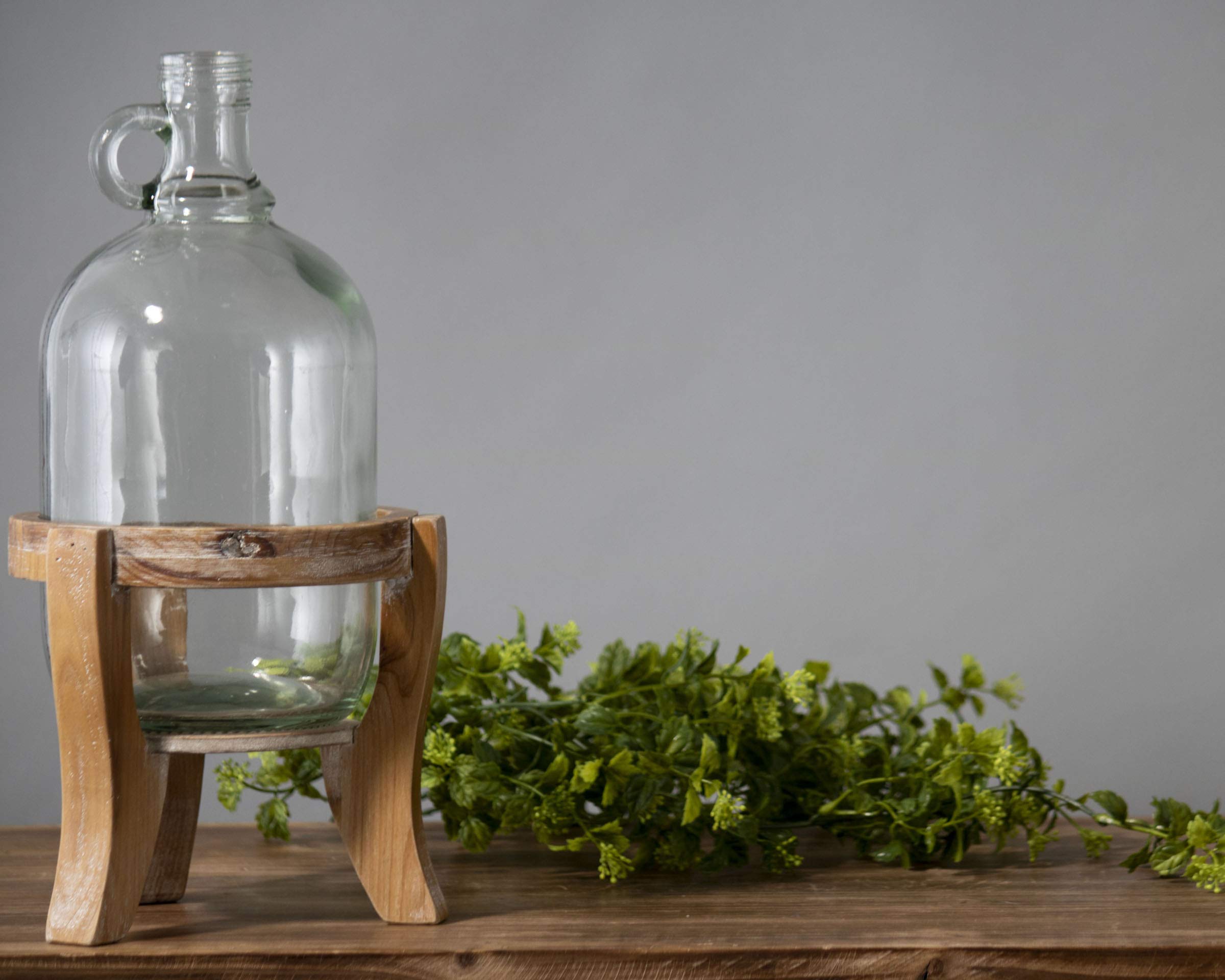 Premium Glass Growler Vase with Natural Wood Stand - Home Garden Decor, Flower Arrangement Centerpiece for Dining Table, Wedding, Party Decorations