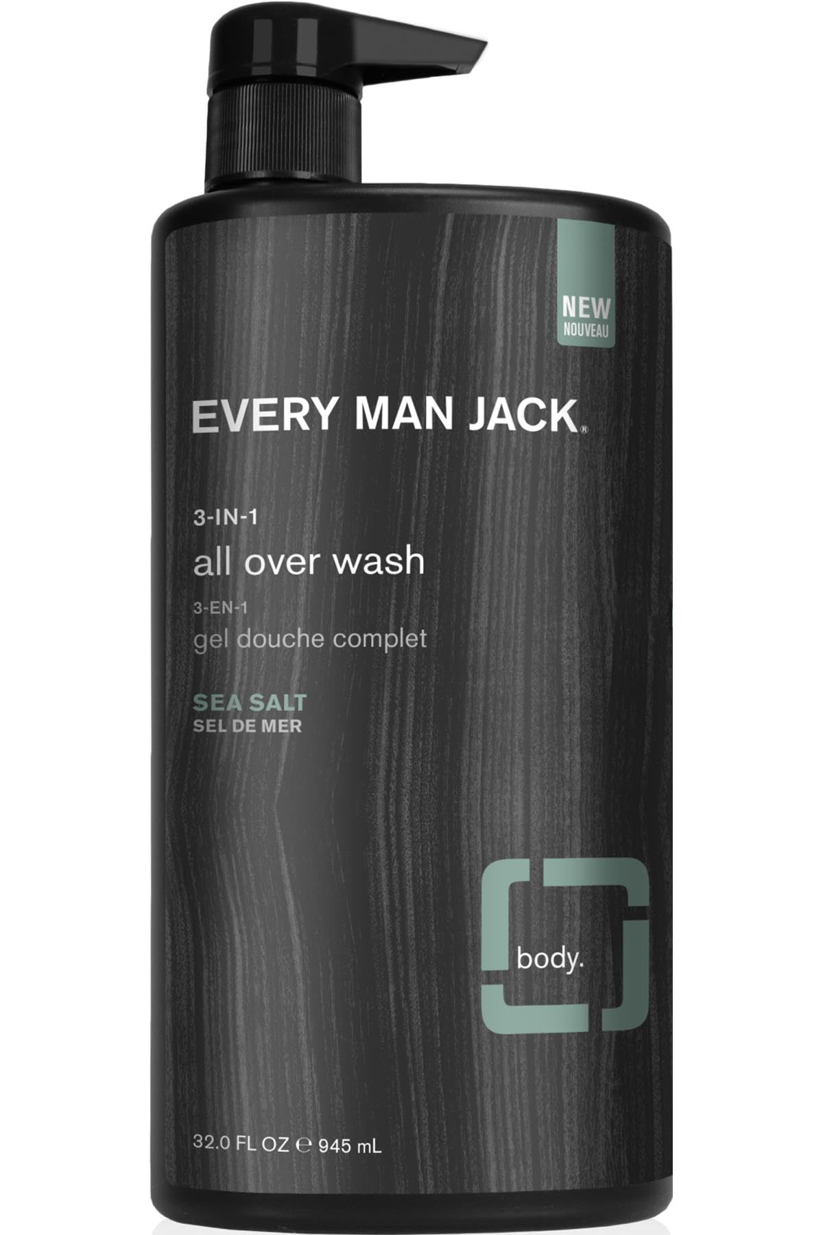 EVERY MAN JACK Sea Salt All Over Body Wash for Men, 32 Fl Oz - Refreshing Shower Gel with Natural Ingredients for Daily Hydration & Skin Care - Perfect for Gym, Travel & Post-Workout Use