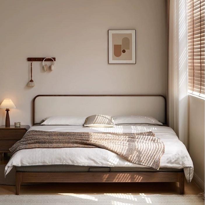 Premium Black Walnut Solid Wood Platform Bed Frame - Minimalist Modern Bedroom Furniture for Master Bedroom, Guest Room & Dorm Use