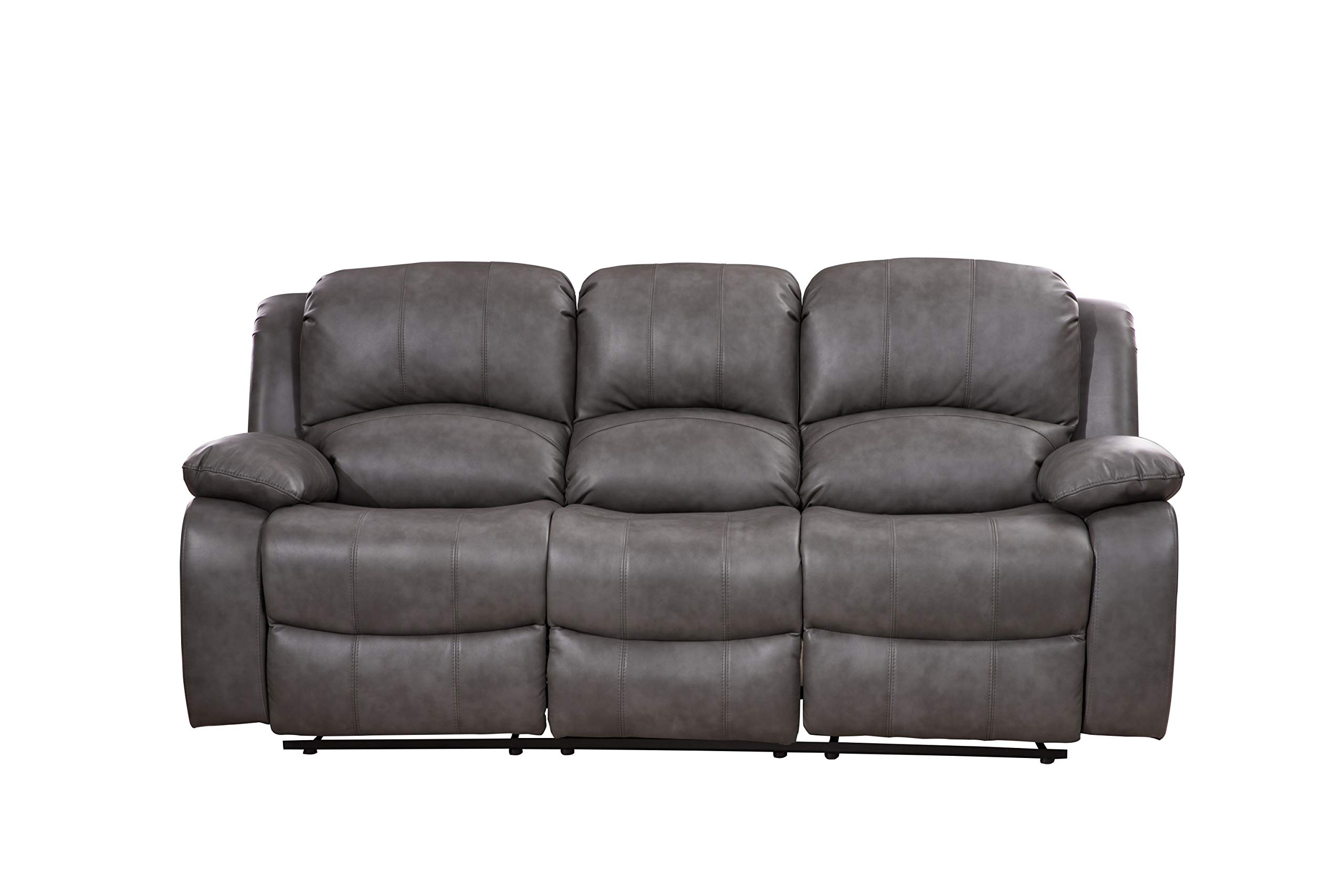 Betsy Furniture 3-Piece Bonded Leather Reclining Sofa Set with Loveseat and Glider Chair - 8018 Series in Gray | Modern Living Room Furniture for Home Theater & Family Relaxation