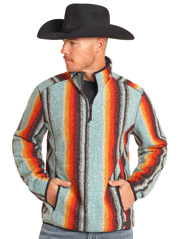 Rock & Roll Denim BM91C04403 Men's Serape Berber Pullover Sweatshirt - Turquoise Aztec Print Hoodie for Casual Wear & Music Festivals