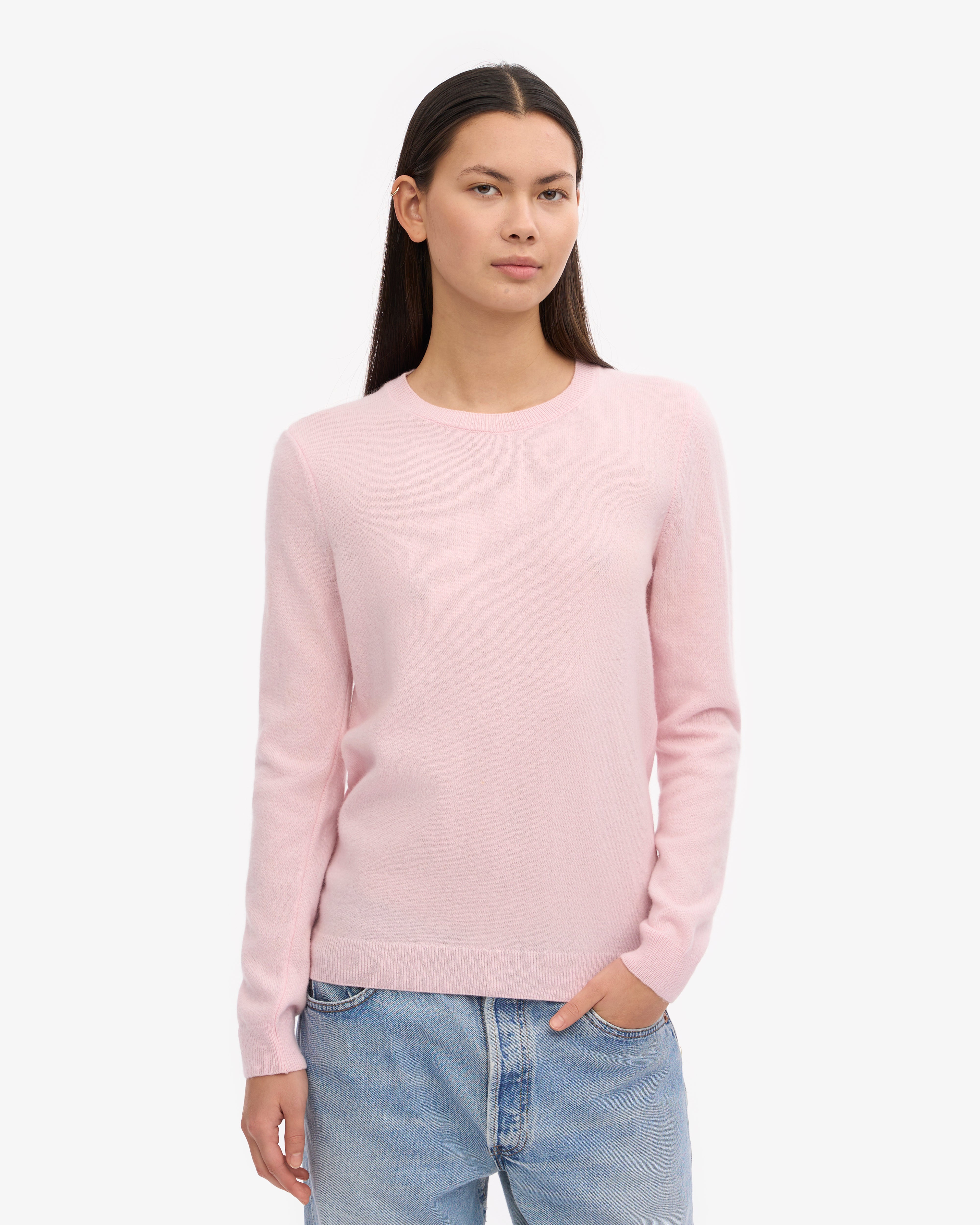 Women's Lightweight Merino Wool Crew Neck Sweater in Faded Pink - Cozy Winter Layering & Casual Office Wear
