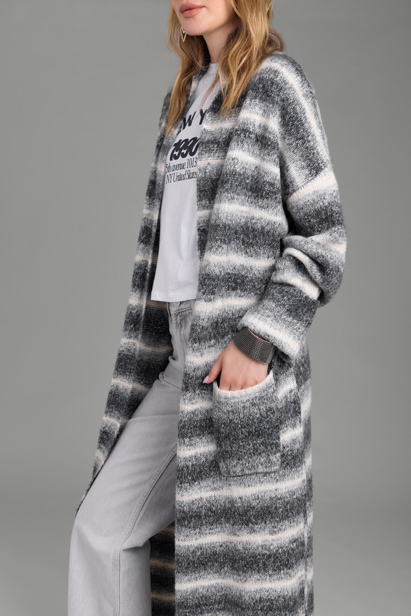 Stylish Horizontal Striped Coatigan for Women - Lightweight Knit Cardigan Sweater for Fall & Winter - Perfect for Office, Casual Outings & Layering