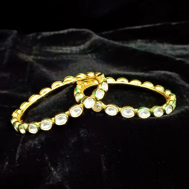 Luxury Gold Plated Royal Kundan Openable Bangle Bracelet for Women - Elegant Indian Jewelry for Weddings, Parties & Special Occasions (Design 133)