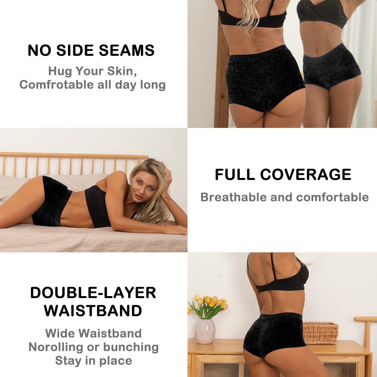 R RUXIA Women's Seamless Boy Shorts Underwear - Soft Stretch Cotton Boxer Briefs Panties (5-Pack, Regular & Plus Size) for Yoga, Sleep & Everyday Comfort