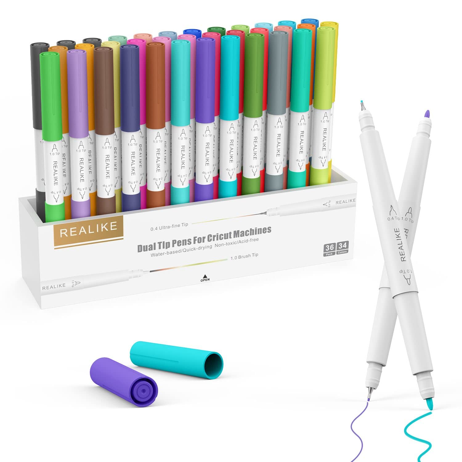 REALIKE 5-Piece Variety Cutting Mat Set & 36-Pack Dual Tip Marker Pens for Cricut Machines - Perfect for DIY Crafts, Scrapbooking, and Vinyl Cutting Projects
