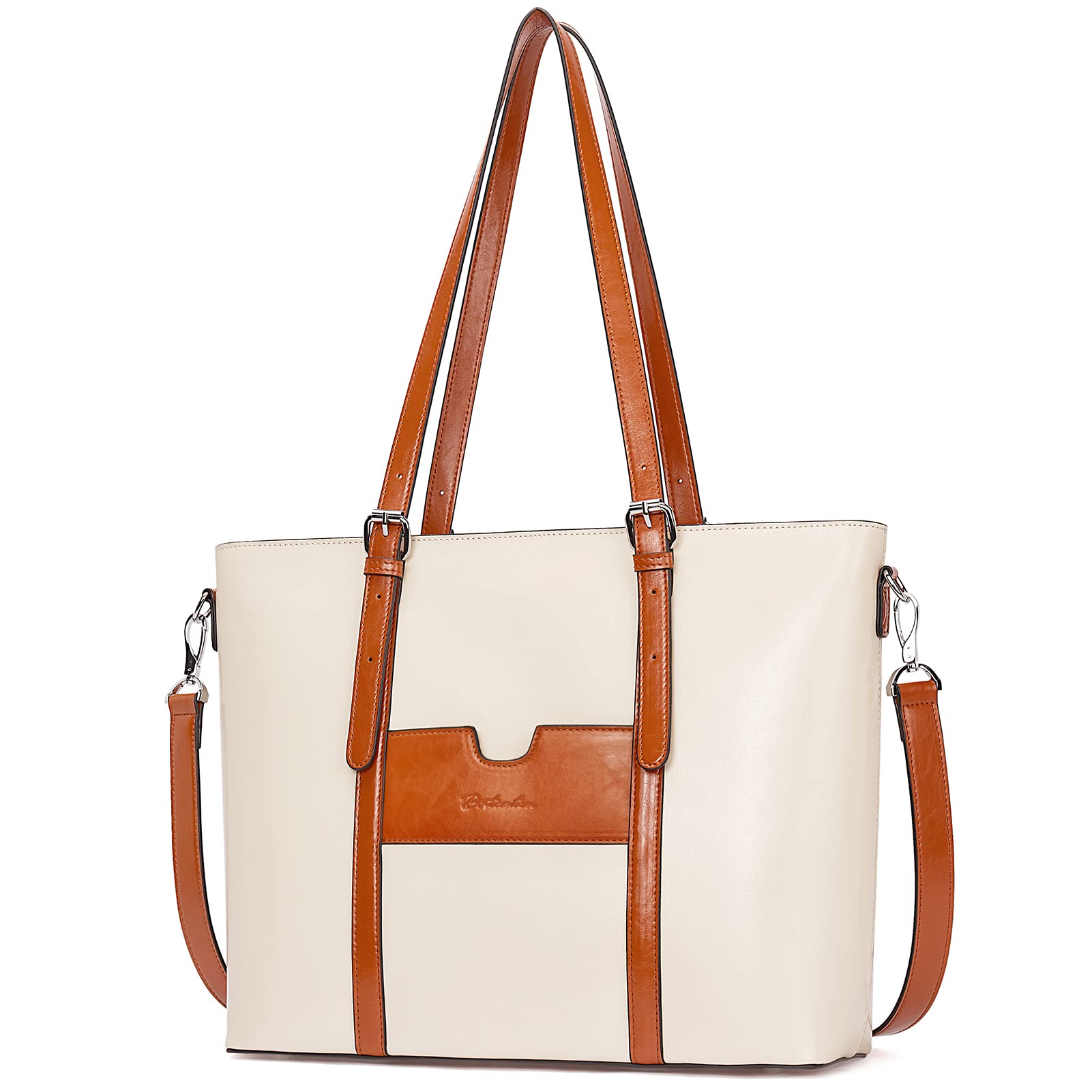 BOSTANTEN Genuine Leather Laptop Bag for Women 15.6 Inch - Slim Professional Briefcase, Business Office Shoulder Bag & Stylish Tote Handbag - Perfect for Work, Travel and Daily Commute
