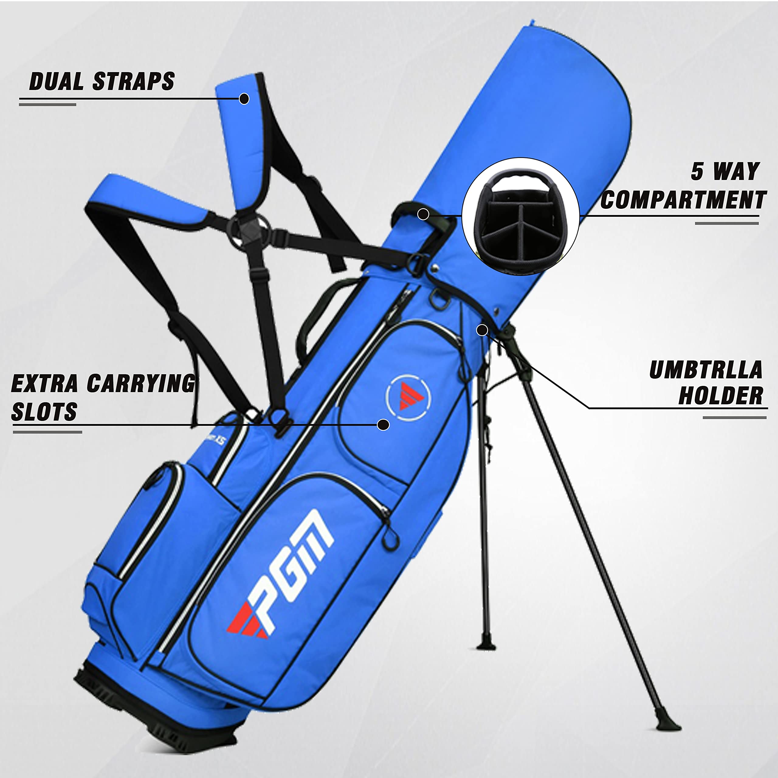 **PGM Golf Stand Bag - Lightweight 5-Way Divider, Waterproof & Durable with Adjustable Strap - Portable Golf Club Cart Bag for Men & Women | Perfect for Driving Range, Course & Travel**
