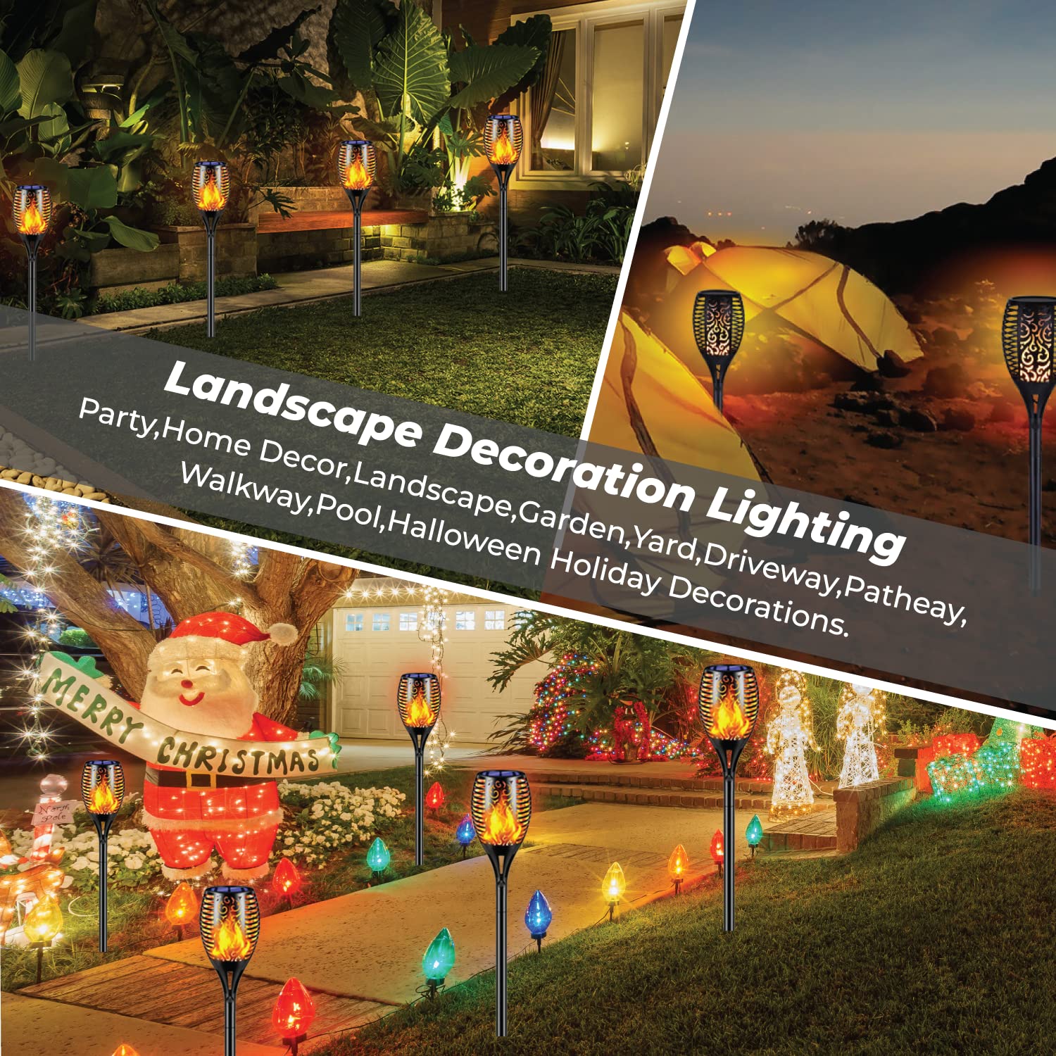 XODO 4 Pack Solar Garden Lights - 100 LED Flickering Flame Waterproof Outdoor Pathway Lights for Yard, Patio, Porch Decor | Perfect for Landscape Lighting, Walkway Illumination & Backyard Ambiance