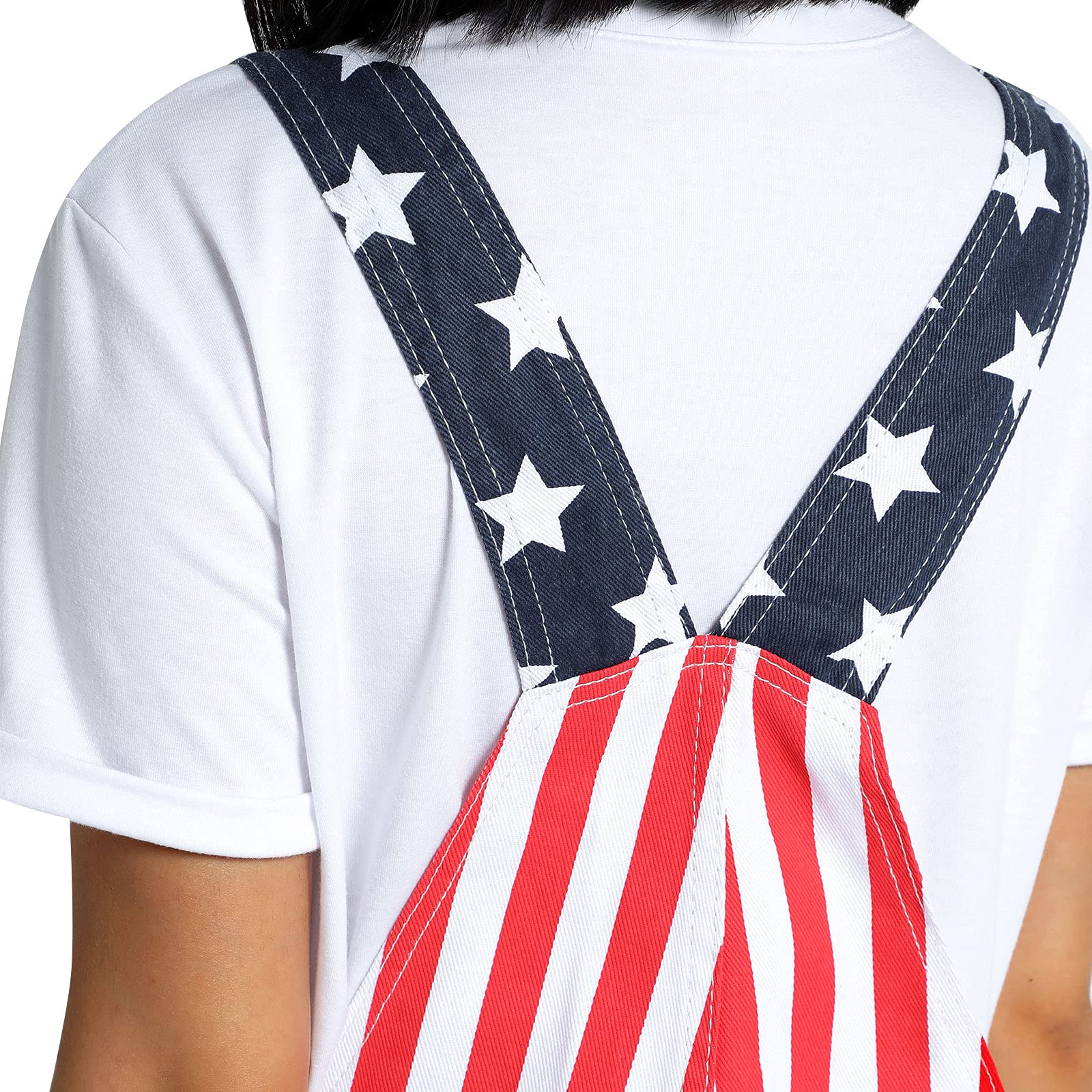 American Flag Denim Overalls Bib Shorts - Adjustable Strap Jumpsuit for Men & Women | Casual Workwear, Summer Outfits, Patriotic Style