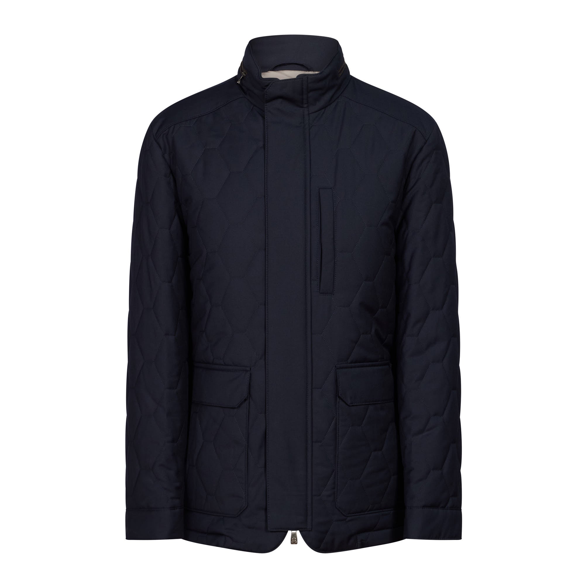 Corneliani Men's Navy Blue Padded Caban Coat - Water-Resistant Winter Jacket for Outdoor Activities & Casual Wear