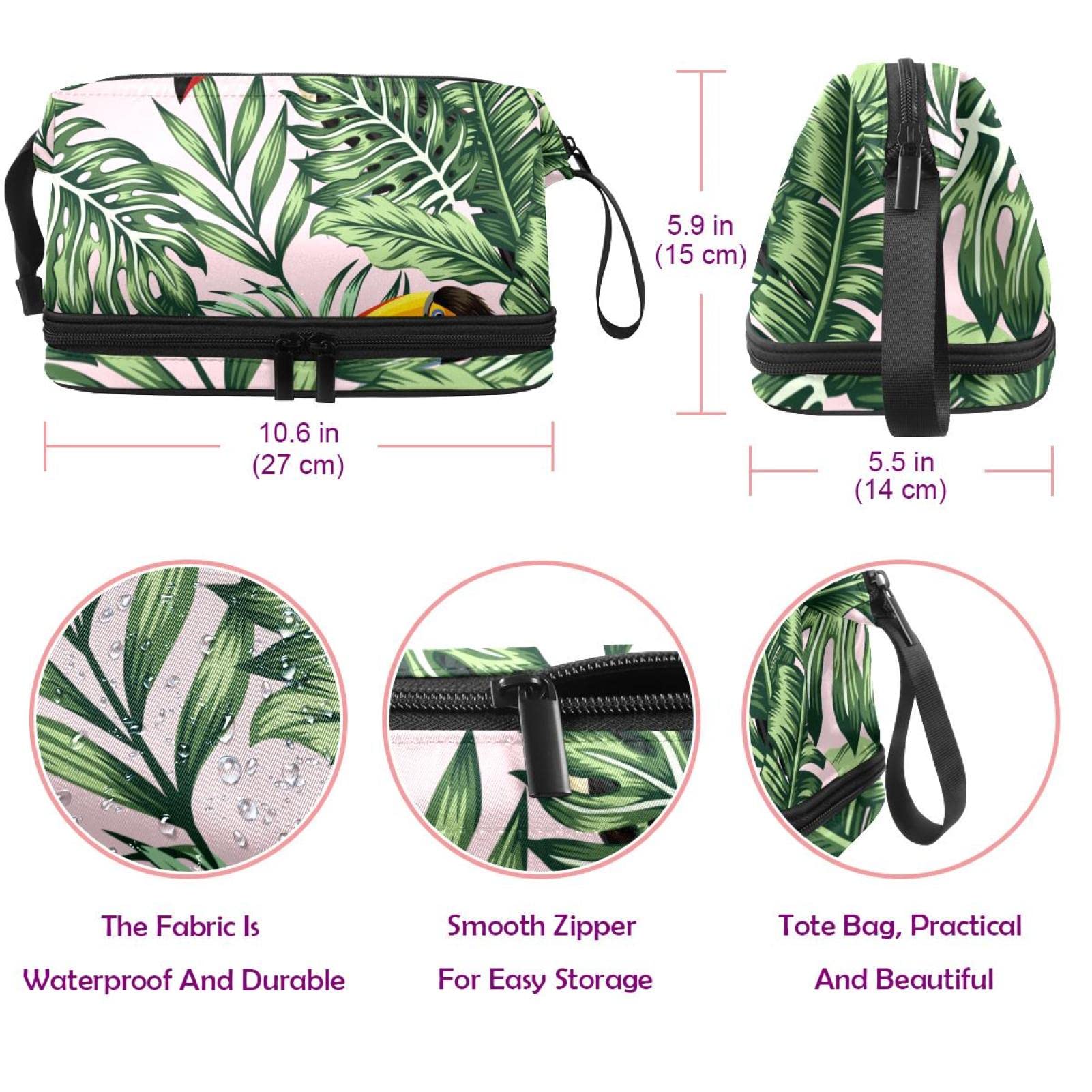 Jungle Toucan Makeup Bag for Women - Double Layer Roomy Cosmetic Organizer | Travel Toiletry Pouch with Zipper | Perfect for Travel, Gym, and Daily Essentials Storage