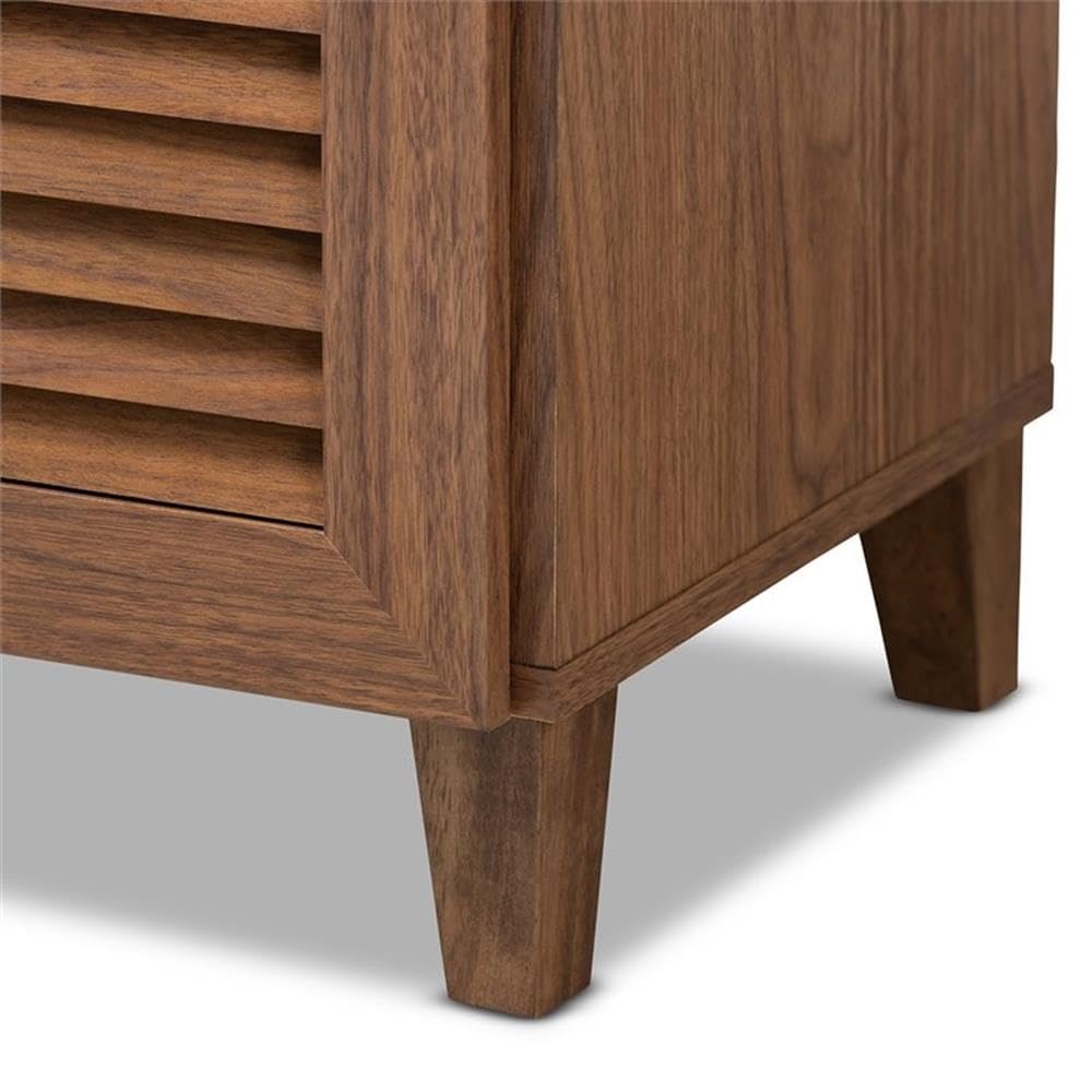 Baxton Studio Coolidge 11-Shelf Modern Shoe Storage Cabinet with Drawer - Walnut Finish Wooden Organizer for Entryway, Closet & Bedroom