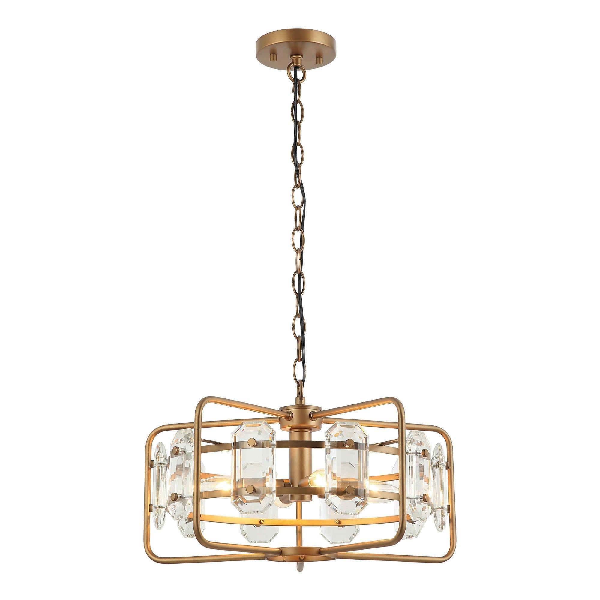 4-Light Modern Crystal Pendant Light Fixture - Gold or Black Finish - Perfect for Dining Room, Living Room, or Bedroom Ceiling Lighting
