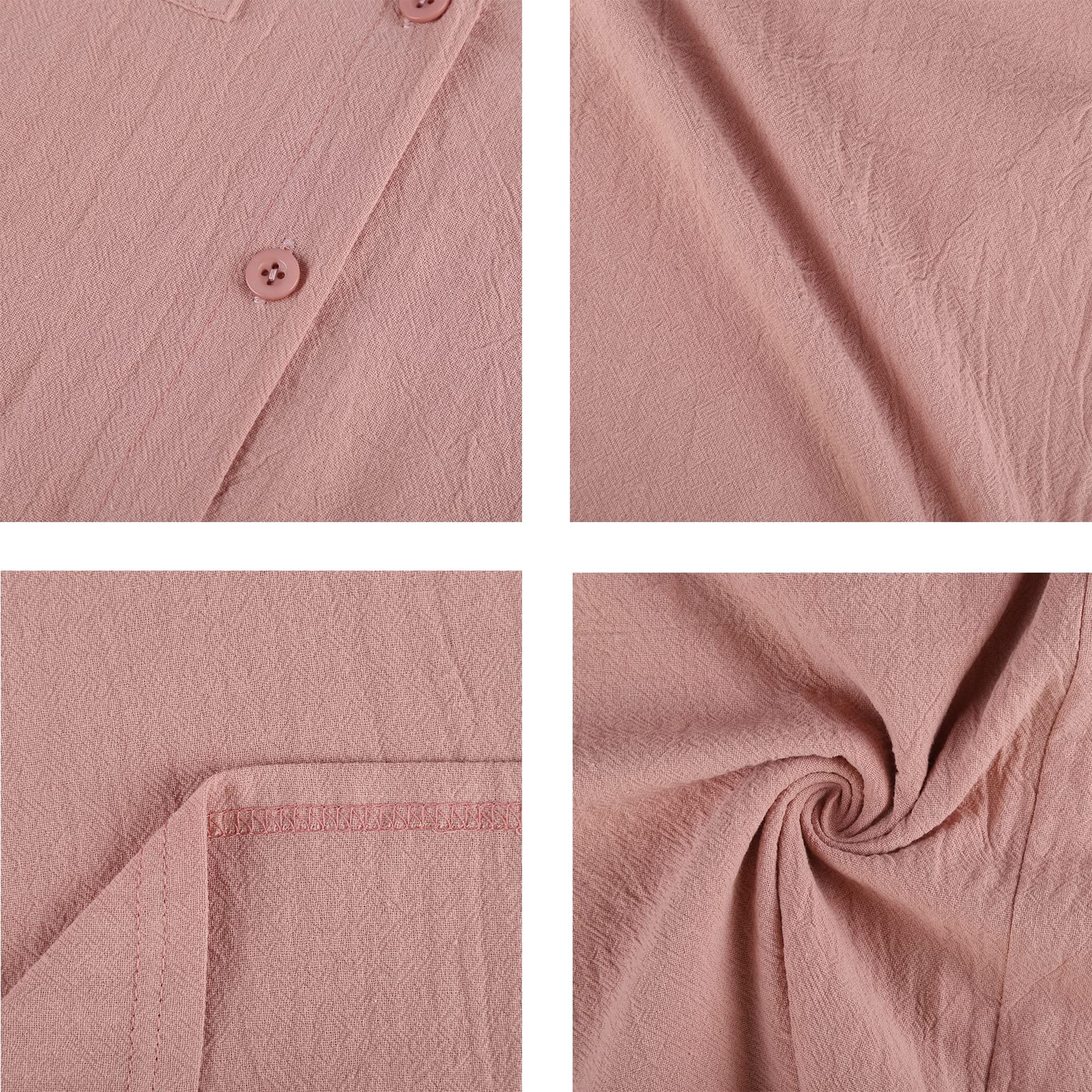 Women's Casual Cotton Linen Button Down Shirt Dress - Oversized Loose Short Sleeve Midi Beach Dress with 4 Pockets | Perfect for Summer Vacation, Beach Cover Up & Boho Style Outfits