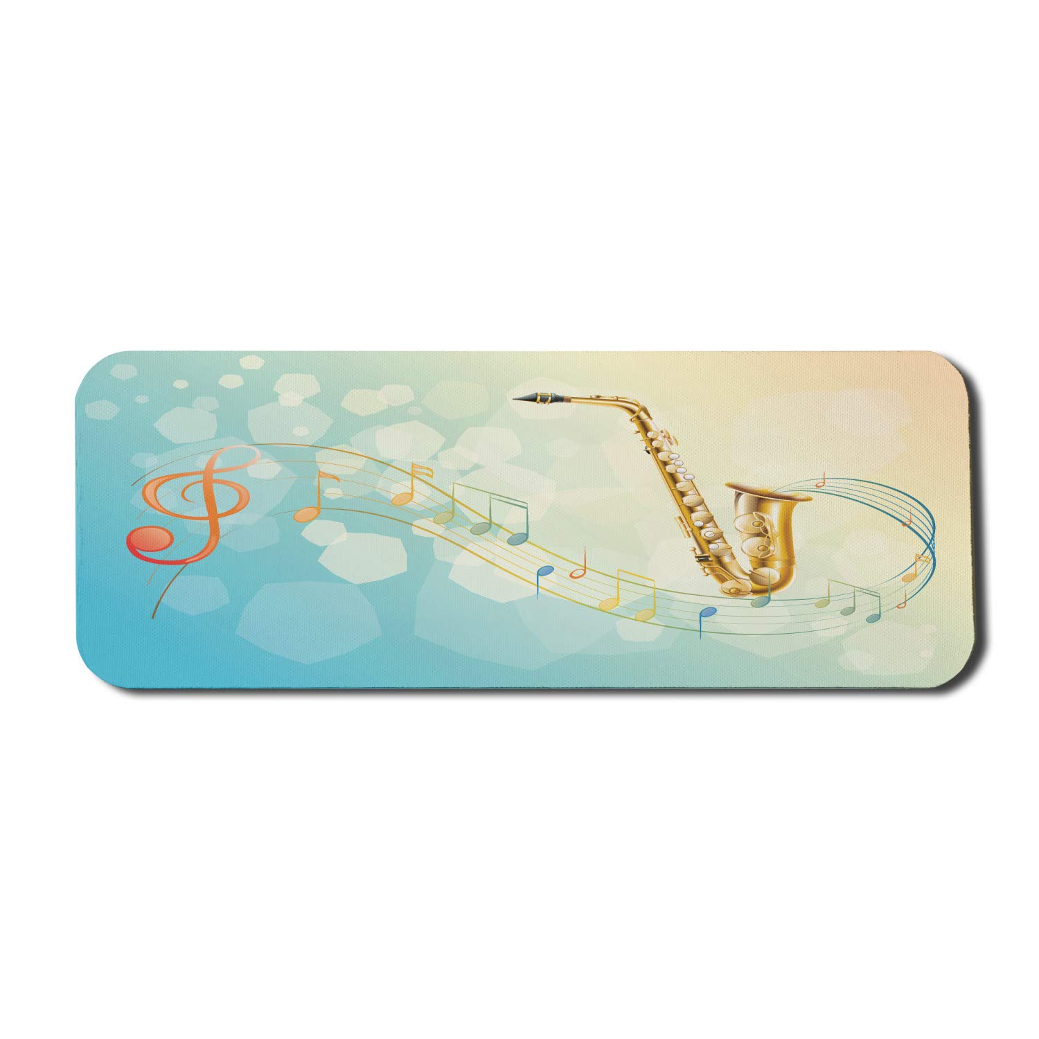 Ambesonne Music-Themed Computer Mouse Pad - Colorful Saxophone Jazz Notes Design, Non-Slip Rubber Base, Large Gaming Size 31