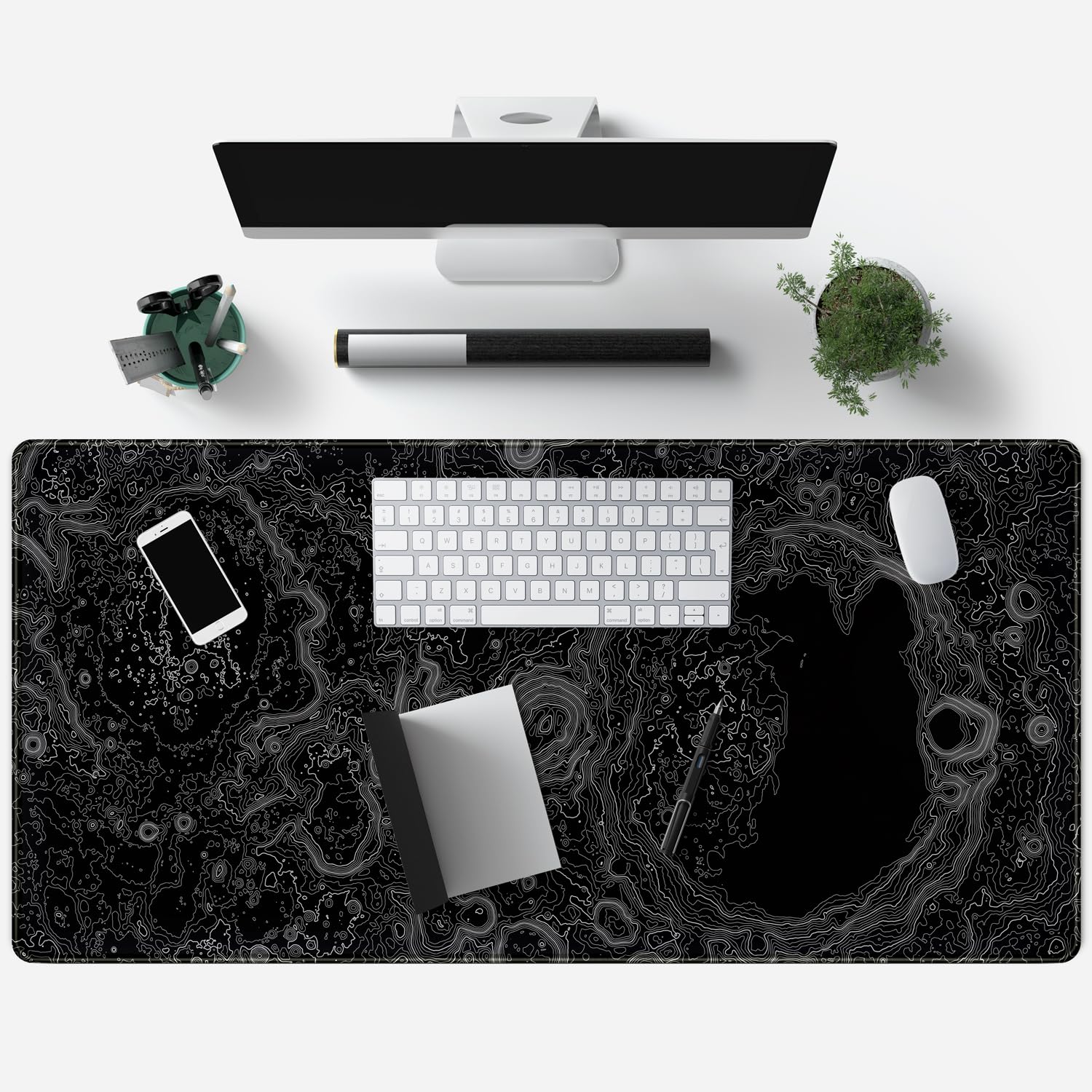 3D Black Topographic Gaming Mouse Pad - 31.5x15.7in Non-Slip Desk Mat for PC Gaming & Office Work