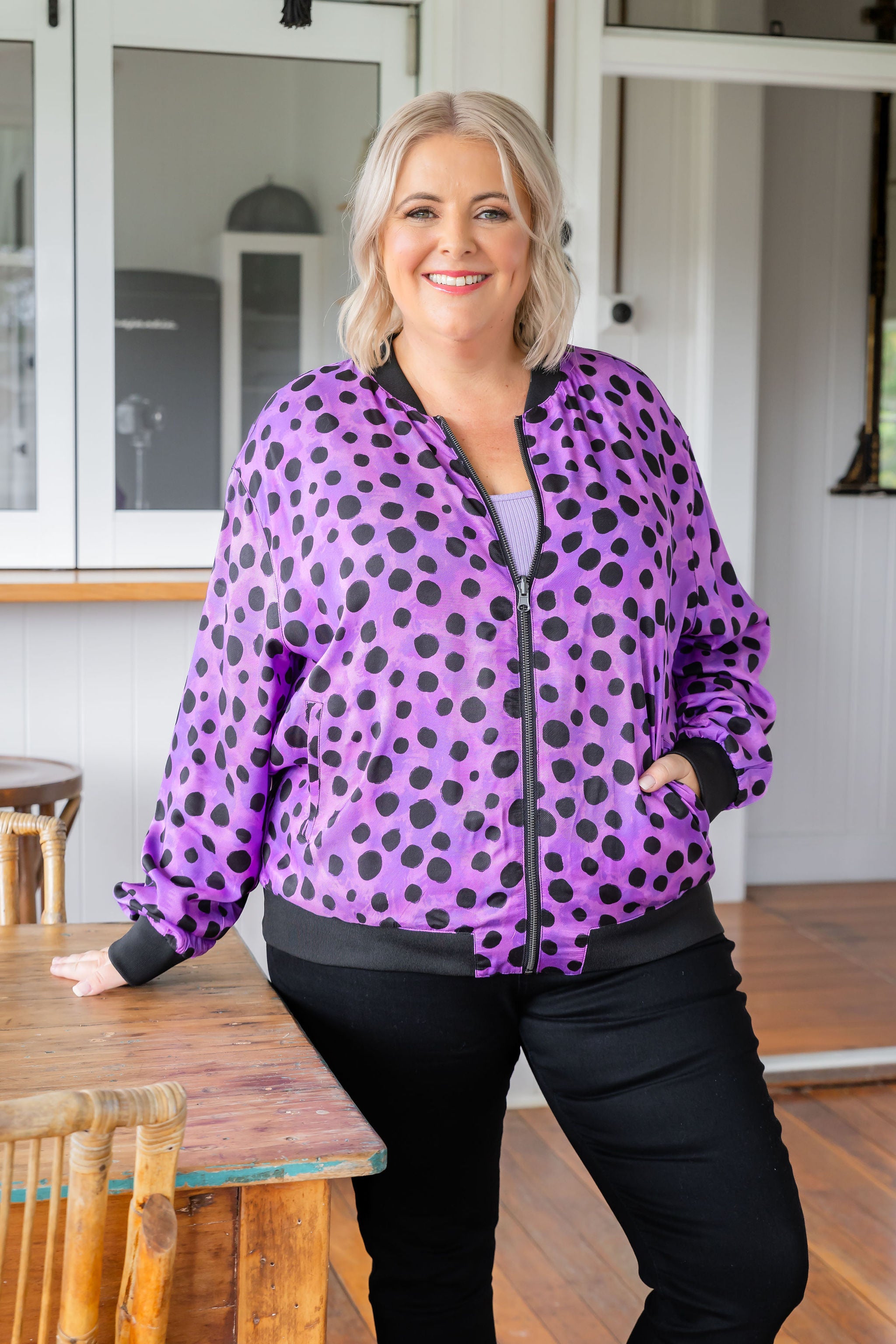 Kasey Rainbow Reversible Bomber Jacket - Purple Cheetah & Black | Women's Fashion Outerwear for Casual Wear & Street Style