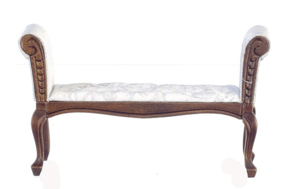 Melody Jane Dolls Houses Dark Oak White Long John Bed End Stool Bench - Miniature Furniture for Dollhouse Decor, Kids Playroom, and Collectors Display